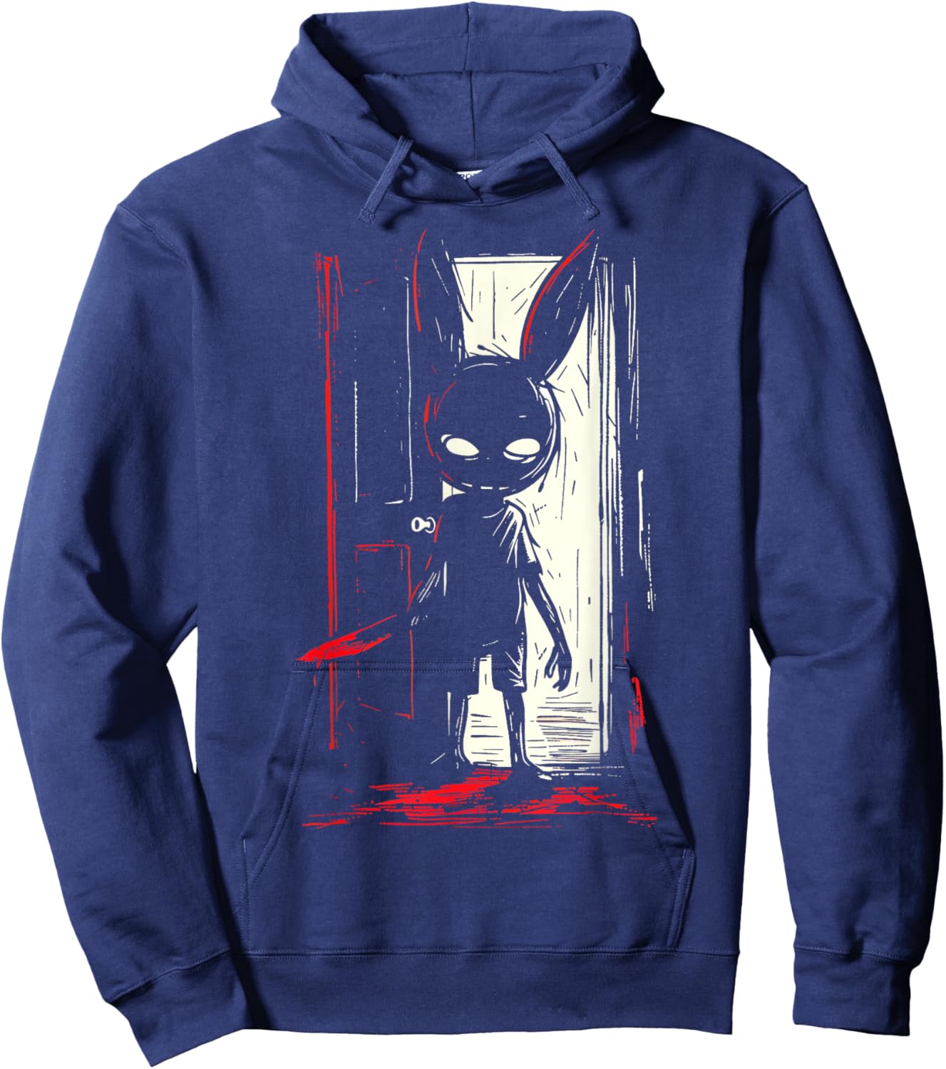 Horror Evil Bunny Rabbit Slasher Creepy Door Alt Goth Hoodie - Hoodie | Navy