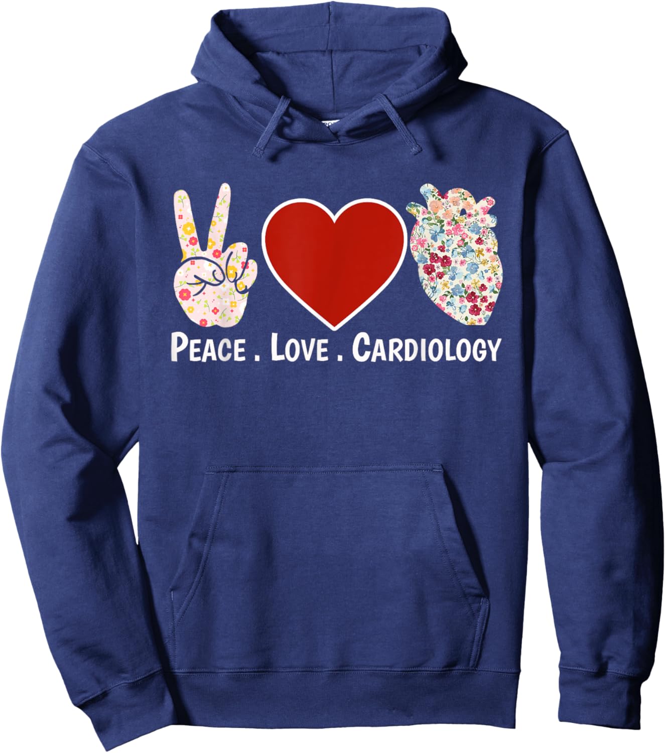 Peace. Love. Cardiology. | Cardiac Nurse Cardiologist Heart Hoodie - Hoodie | Navy