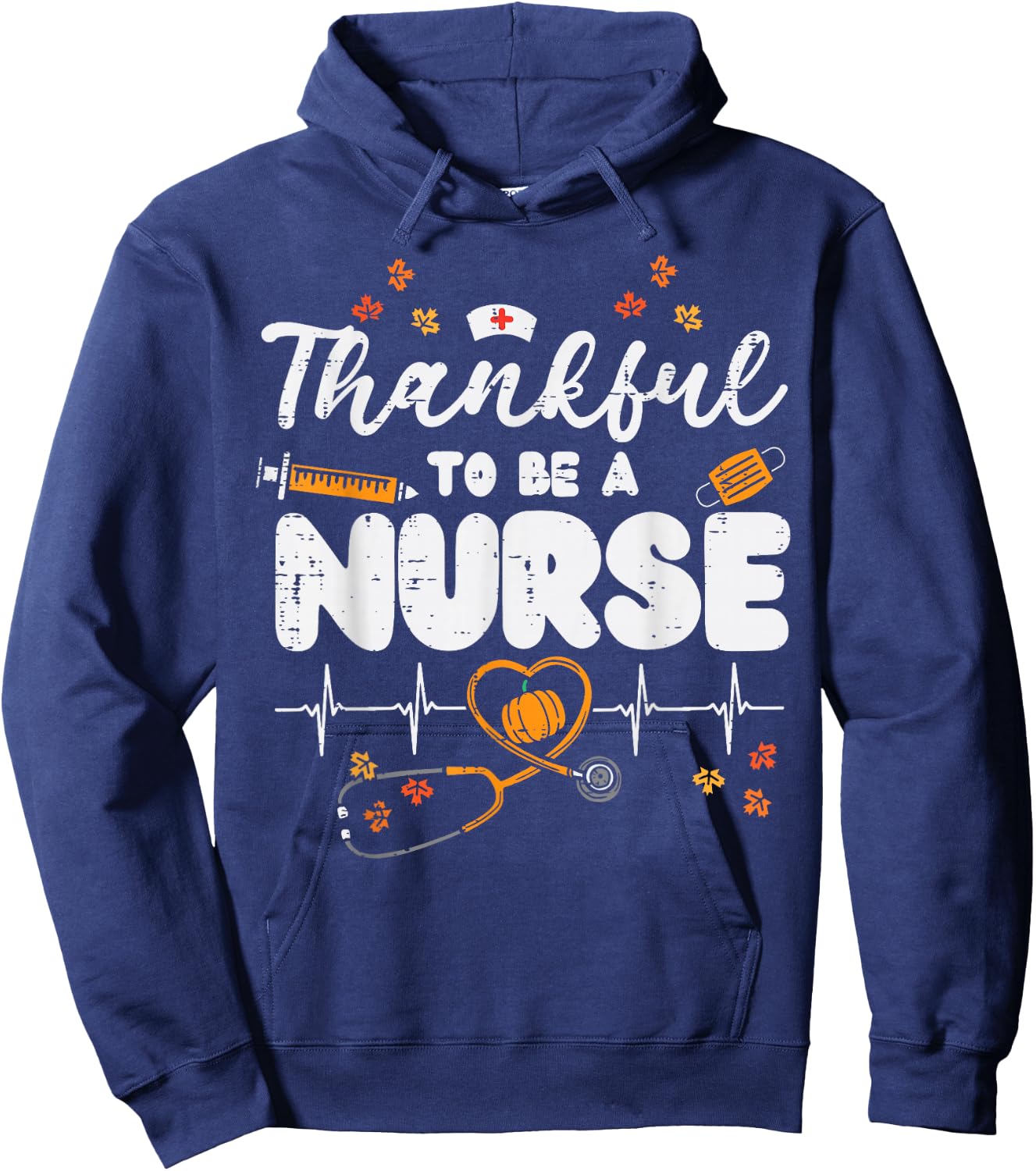 Thankful To Be A Nurse Thanksgiving Scrub Top Fall RN Women Hoodie - Hoodie | Navy