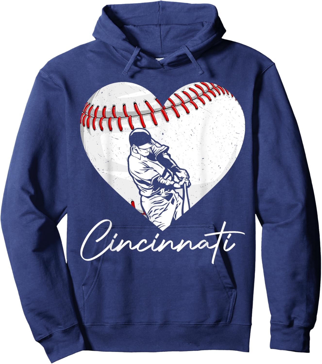 Cincinnati Retro Heart Baseball Lover Met At Game Day Hoodie - Hoodie | Navy