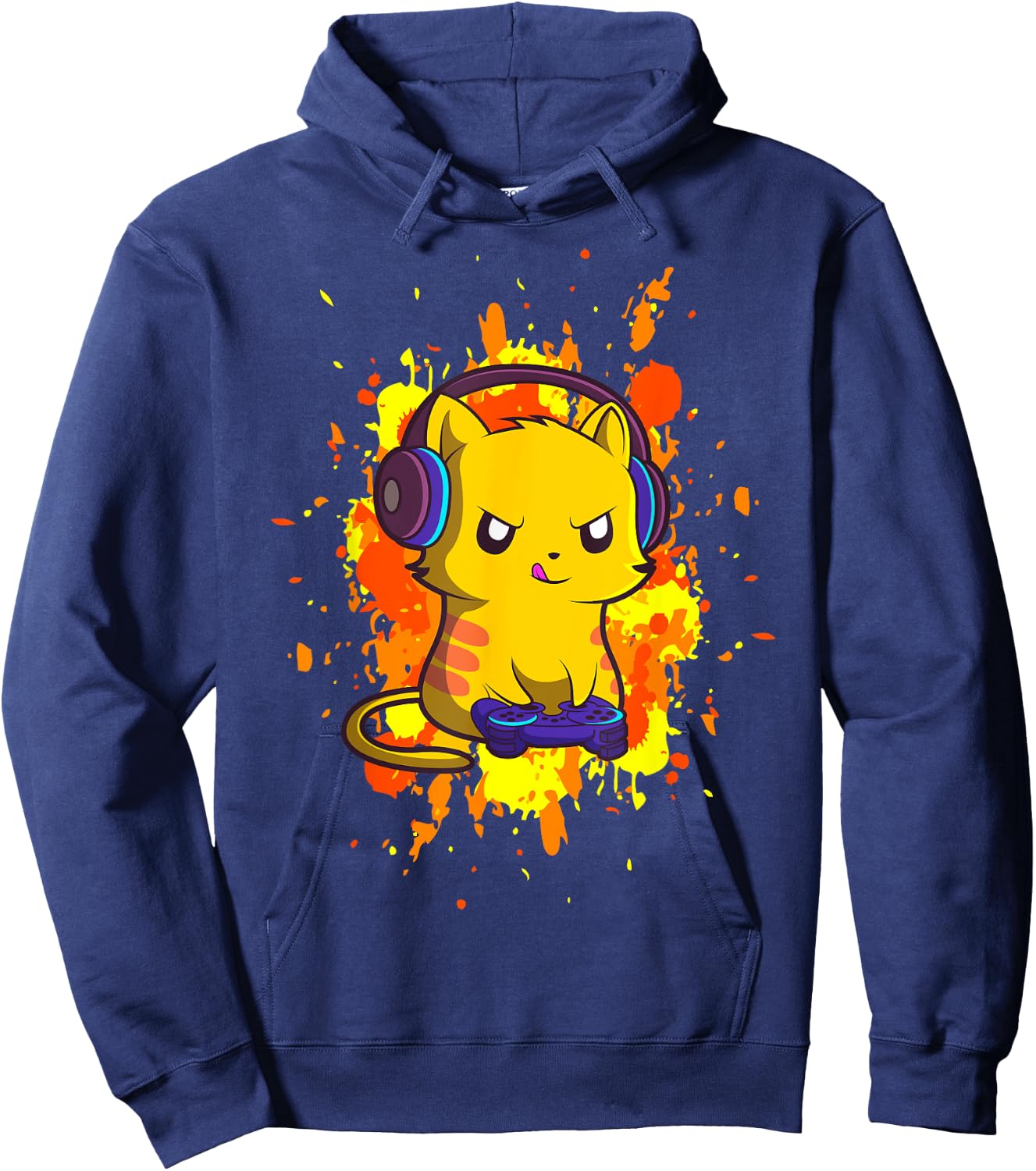 Gaming Cat - Cyber Gamer PC Nerdy Kitty Kitten Headphones Hoodie - Hoodie | Navy