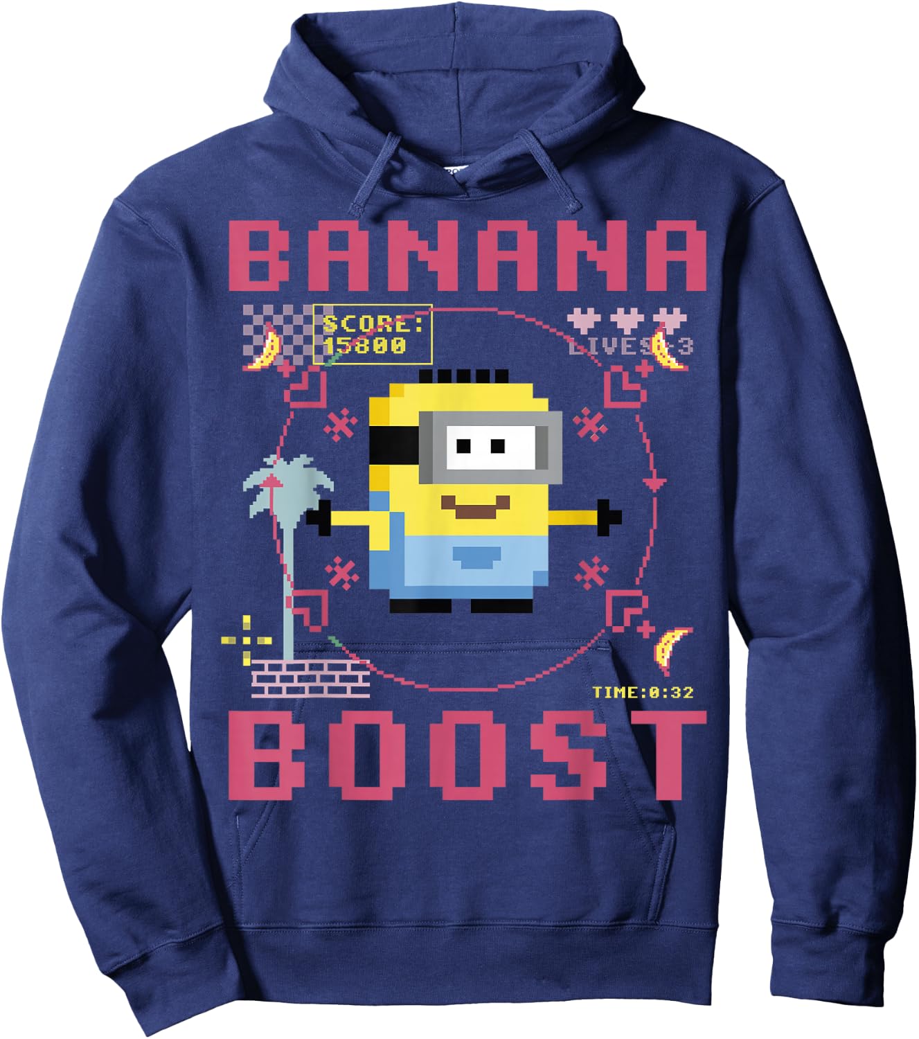 Despicable Me Minions 8-Bit Banana Boost Graphic Hoodie - Hoodie | Navy