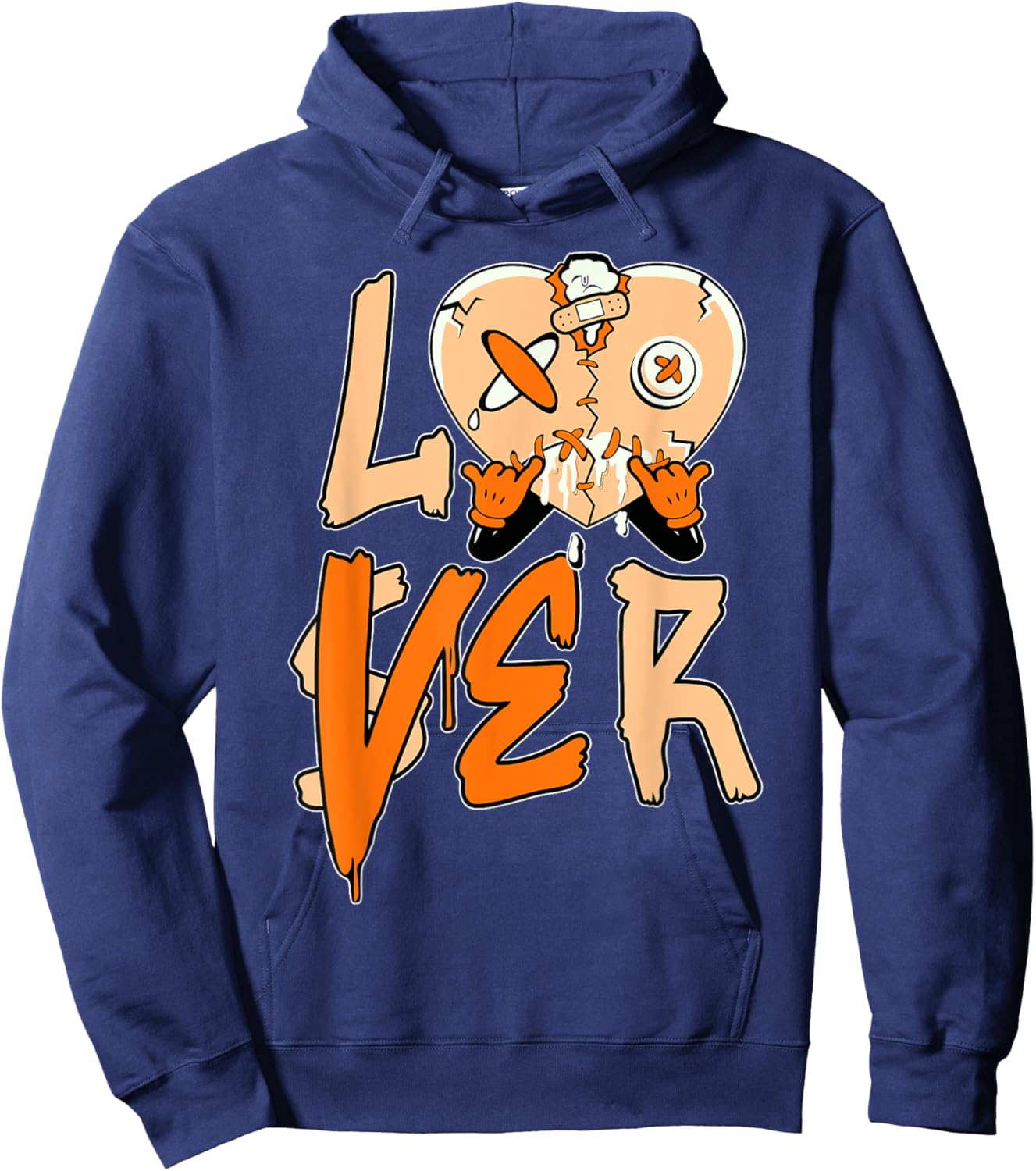 Orange Loser Lover Pink Drip Heart Matching Men Women Hoodie - Hoodie | Navy