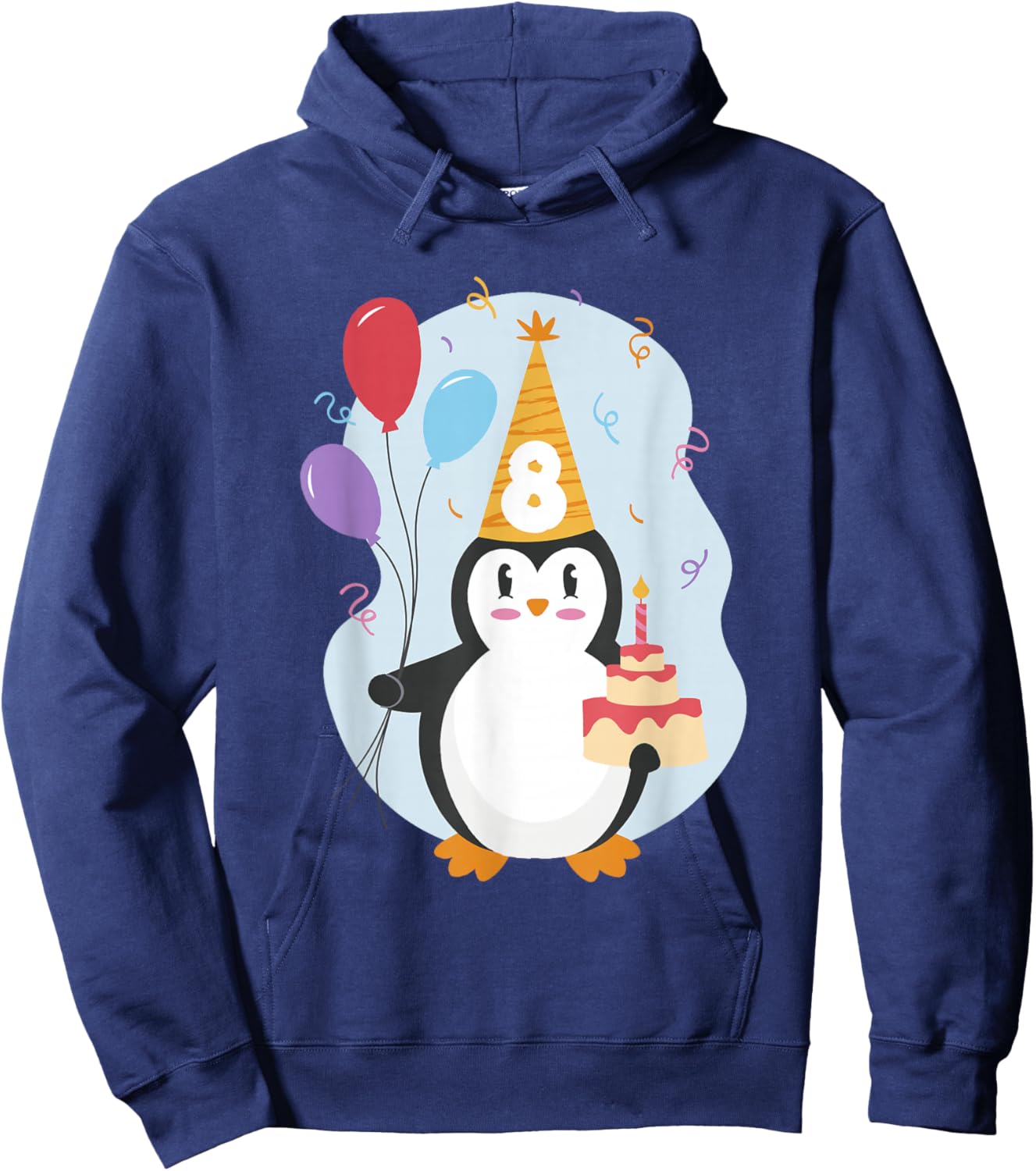 Pinguin Luftballon und Torte Kinder Geburtstag 8 Jahre Kind Hoodie - Hoodie | Navy