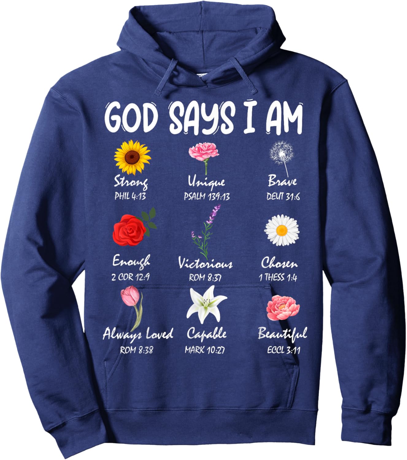 God Says I Am Cute Wild Flowers Women Girls Kids Christian Hoodie - Hoodie | Navy