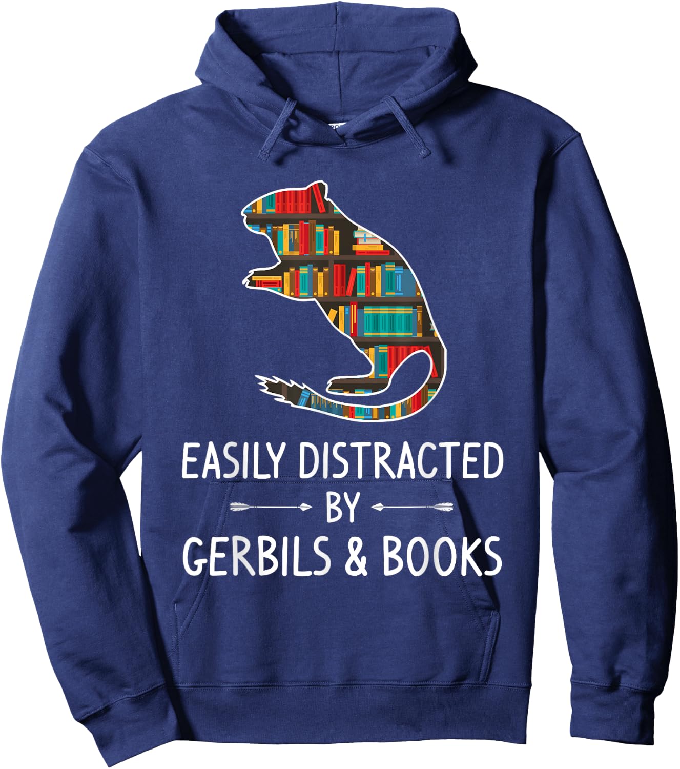 Easily Distracted By Gerbils & Books Lover Gift Gnawer Pet Hoodie - Hoodie | Navy