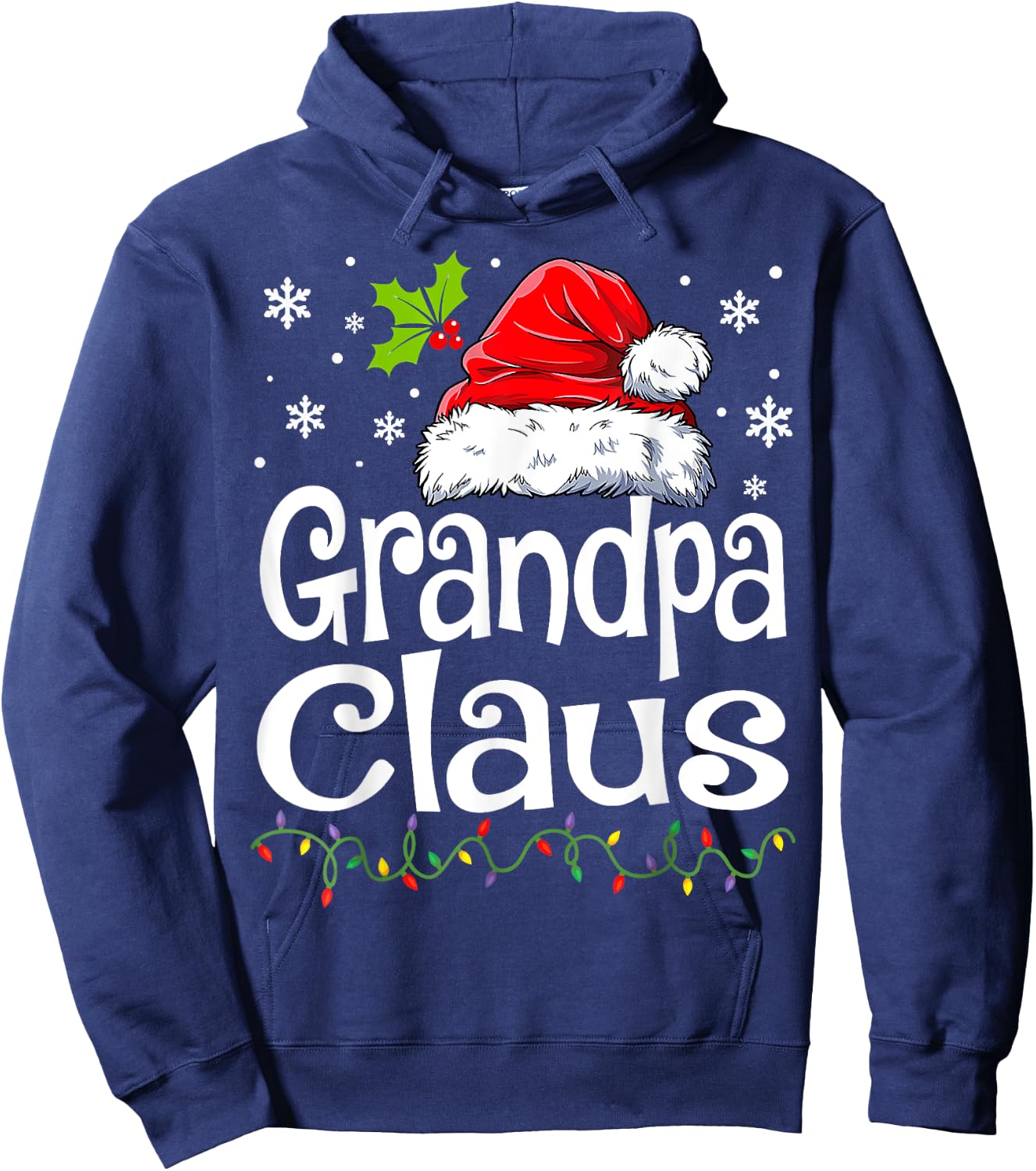 Grandpa Claus Shirt Christmas Lights Pajama Family Matching Hoodie - Hoodie | Navy