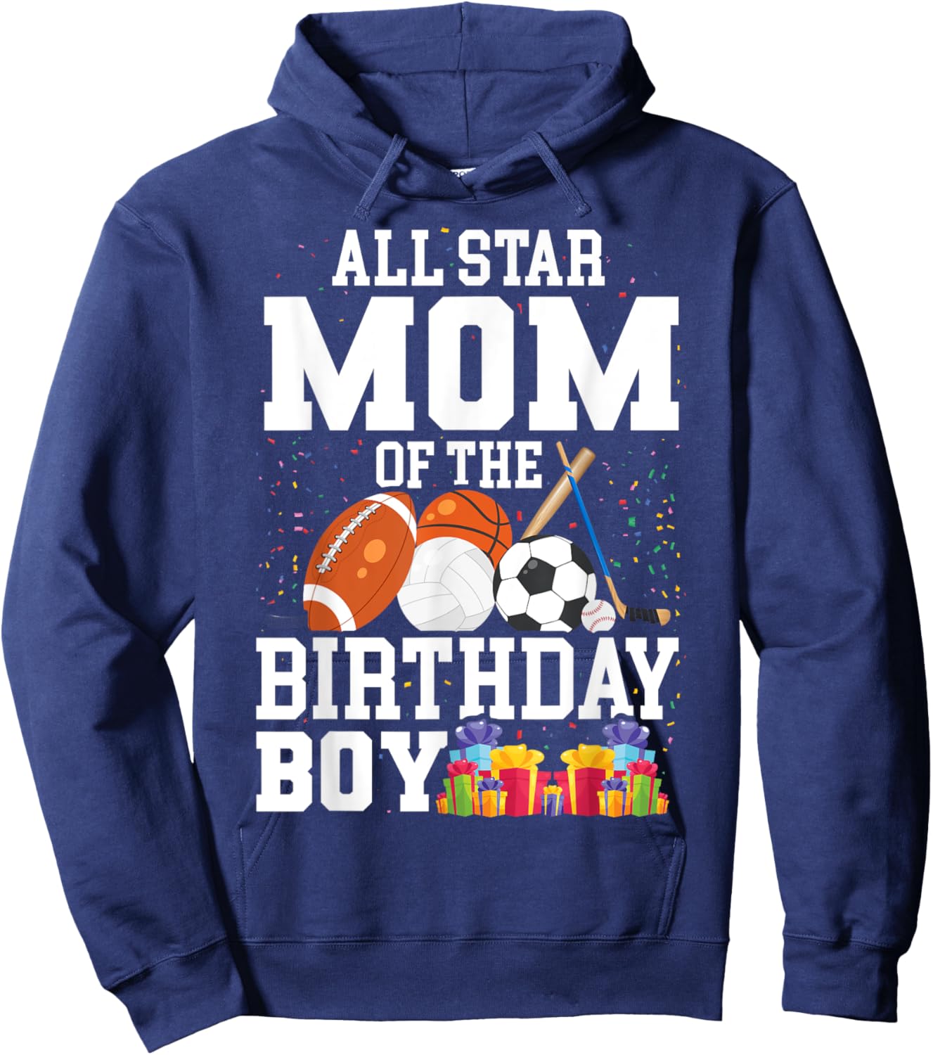 All Star Mom of The Birthday Boy Sports Mommy Mama Mother Hoodie - Hoodie | Navy