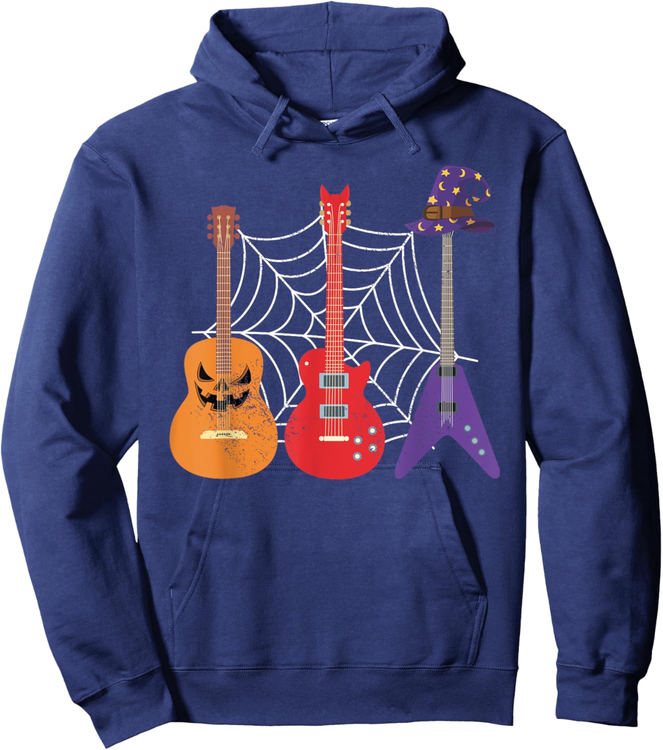Trick Or Treat Music Guitar Guitarist Gift Spooky Halloween Hoodie - Hoodie | Navy