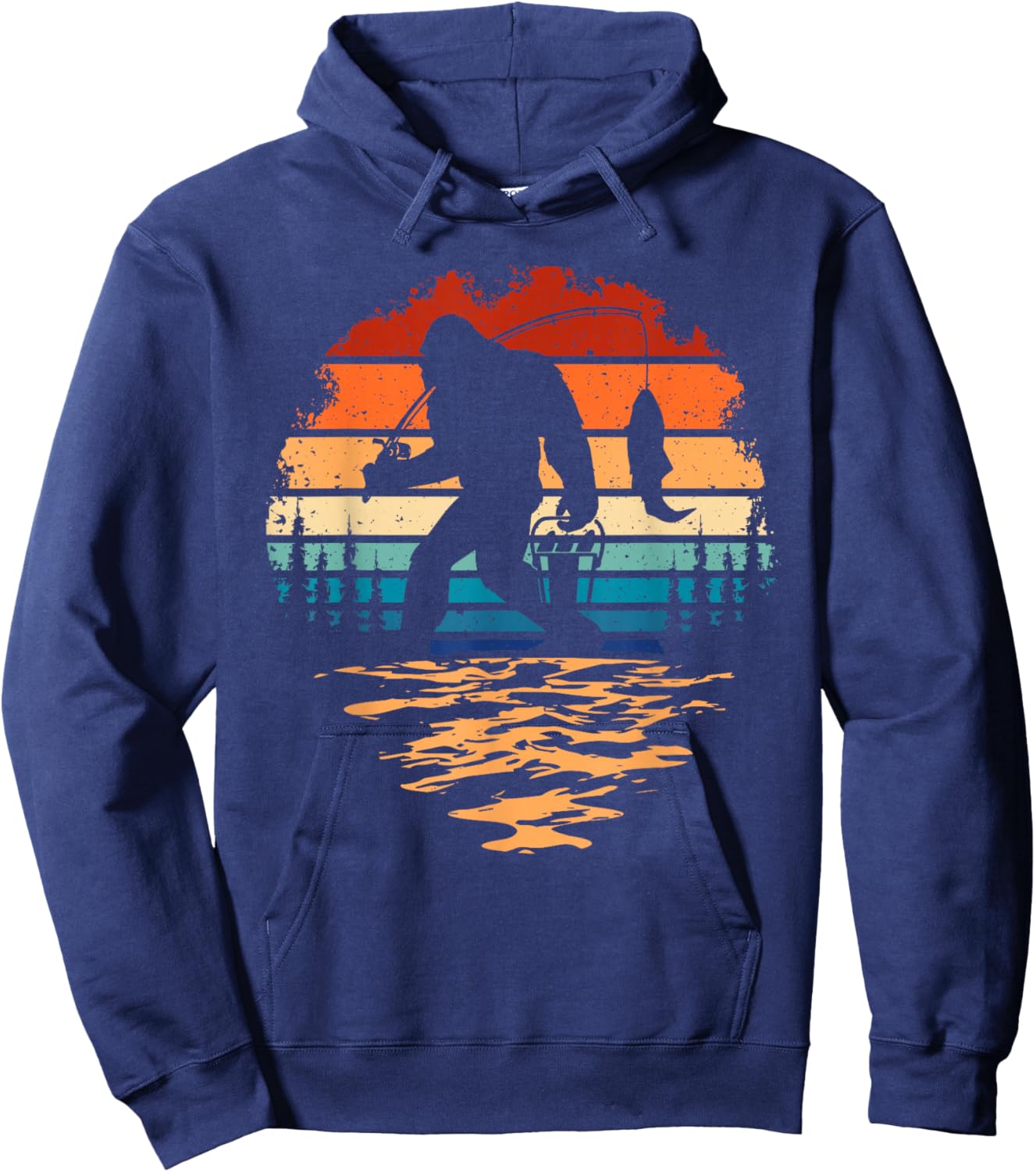 Bigfoot Fishing Funny Retro Sasquatch Dad Men Kids Hoodie - Hoodie | Navy