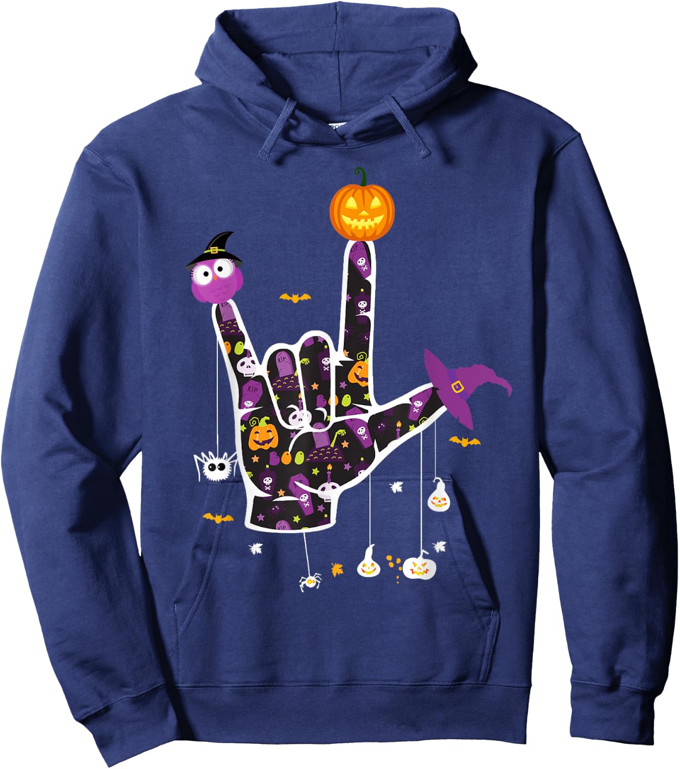 I Love You ASL Halloween Sign Language Halloween Gifts Hoodie - Hoodie | Navy
