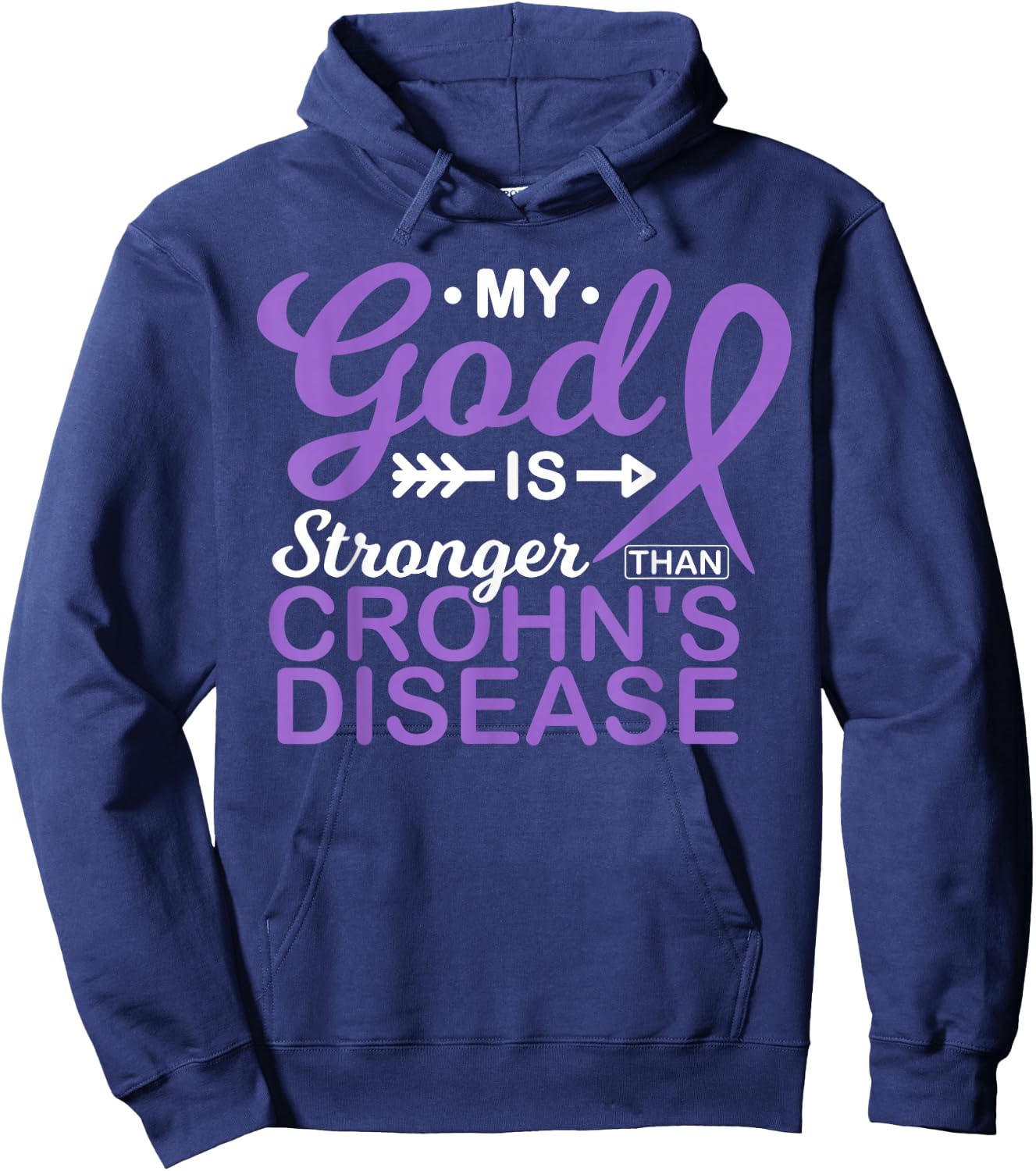 My God is Stronger Than Crohn's Disease Awareness Warrior Hoodie - Hoodie | Navy