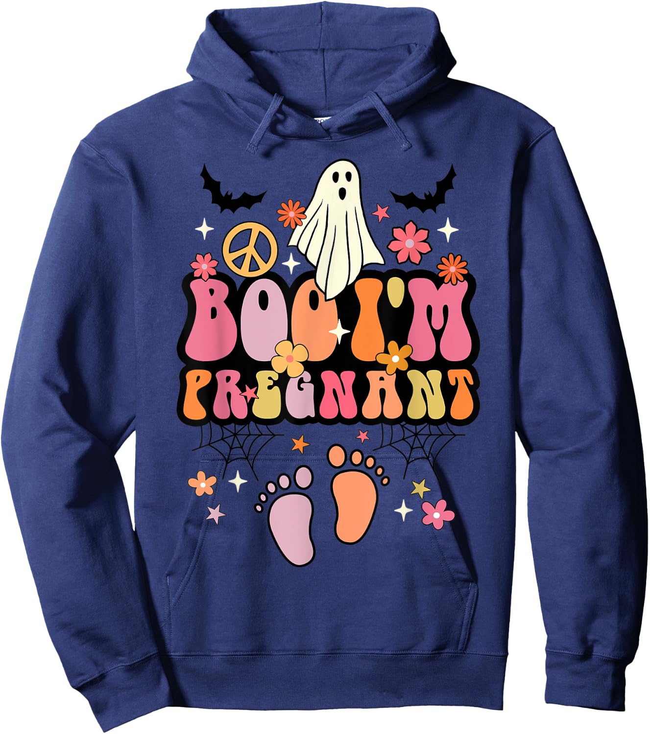 Boo I'm Pregnant Halloween Groovy Ghost Pregnancy Ghost Baby Hoodie - Hoodie | Navy