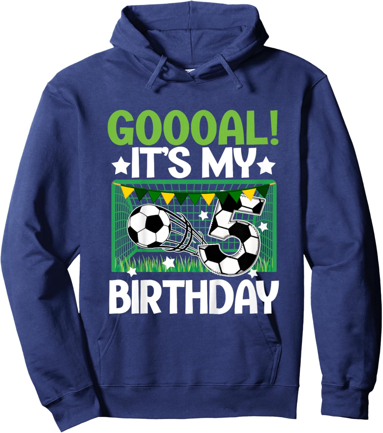 Kids 5th Birthday Party Soccer Boy Five Year Old Soccer Player Hoodie - Hoodie | Navy