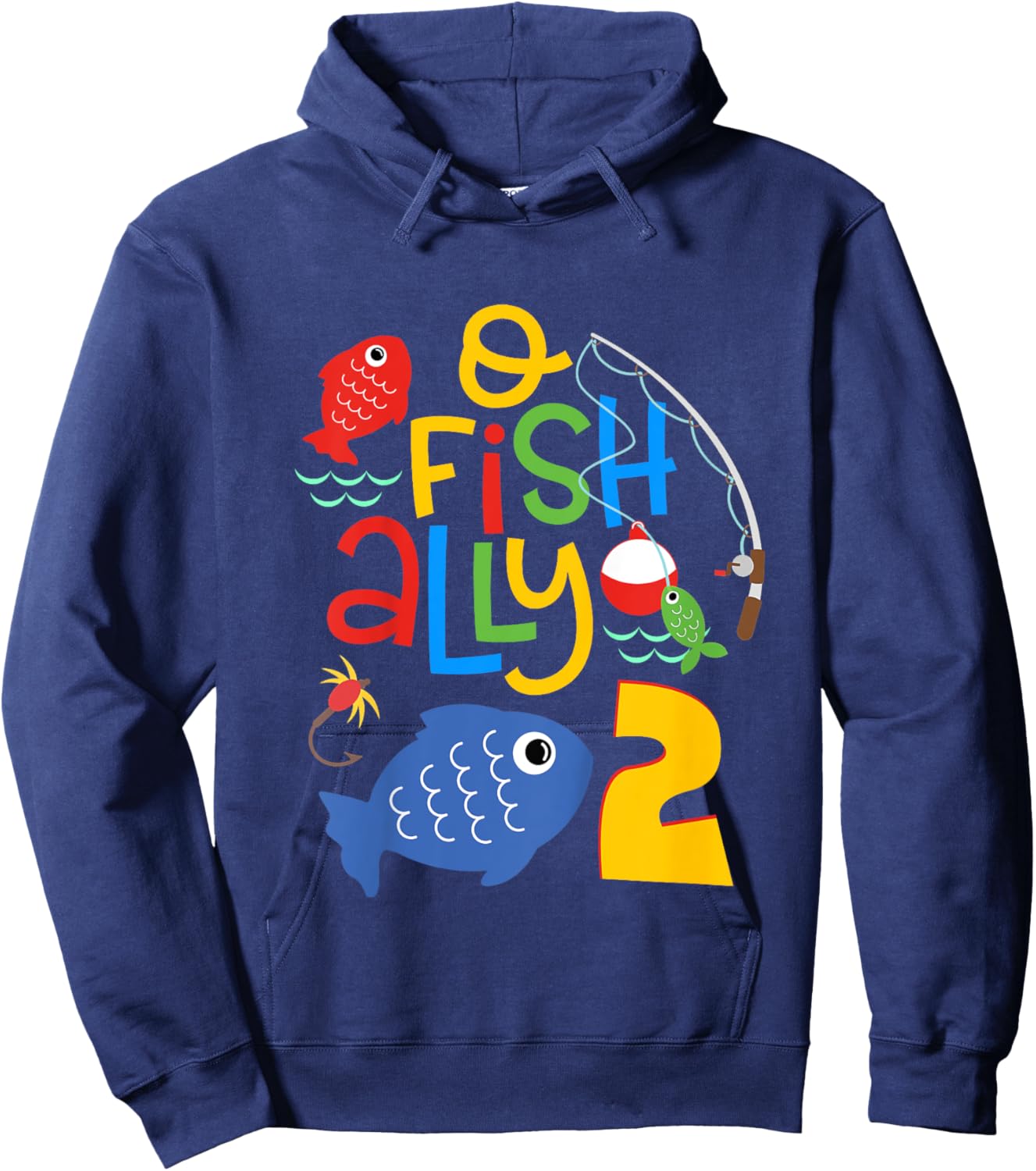 Kids O-Fish-Ally Two Birthday Decorations 2 Year Old 2nd Bday Hoodie - Hoodie | Navy