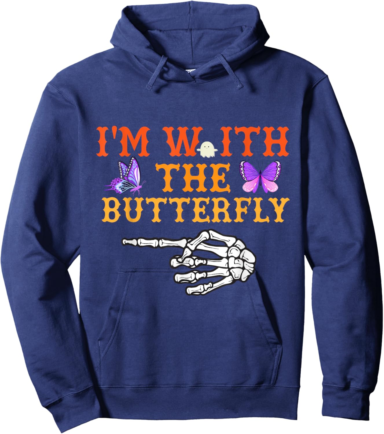 I'm With Butterfly Halloween Costume Couples Matching Hoodie - Hoodie | Navy