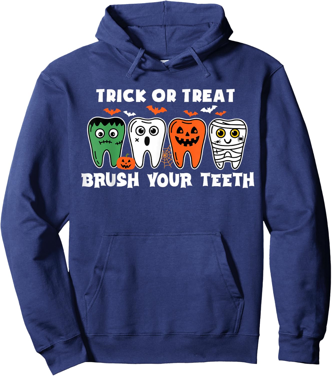Trick Or Treat Brush Your Teeth Ghost Cute Halloween Dentist Hoodie - Hoodie | Navy
