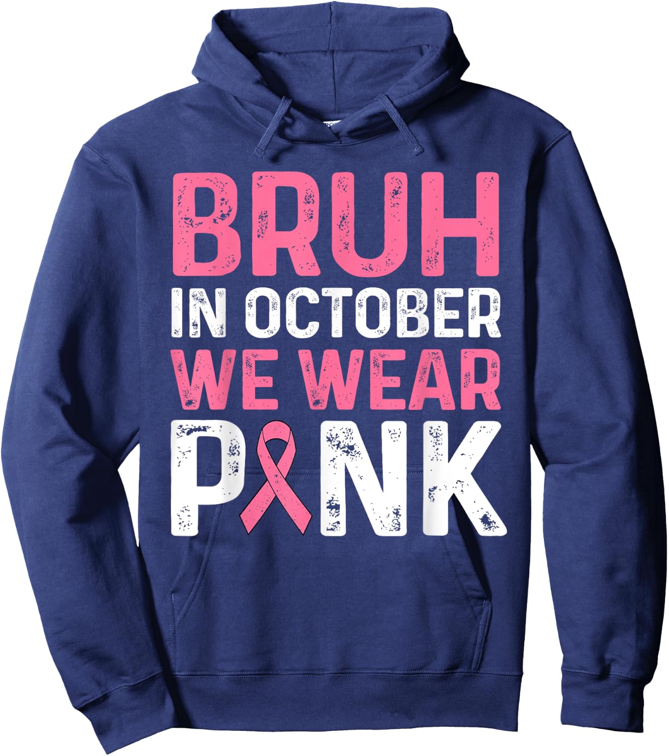Breast Cancer Shirts for Kids Boys Bruh In October Wear Pink Hoodie - Hoodie | Navy
