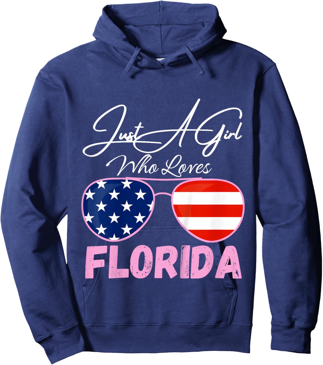 Kids Florida Just A Girl Who Loves Florida Sunglasses USA Flag Hoodie - Hoodie | Navy