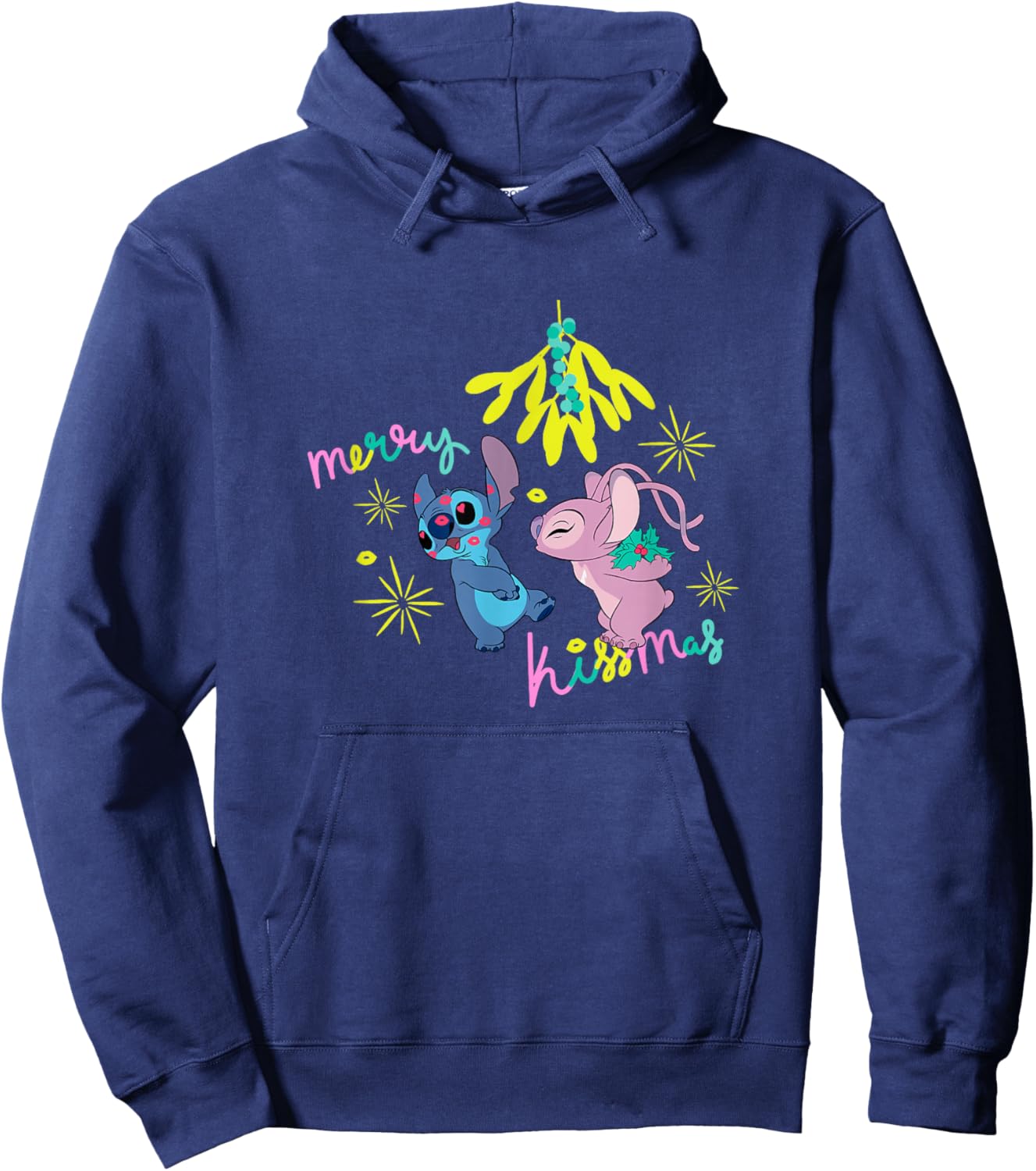 Disney Lilo & Stitch Christmas Stitch & Angel Merry Kissmas Hoodie - Hoodie | Navy