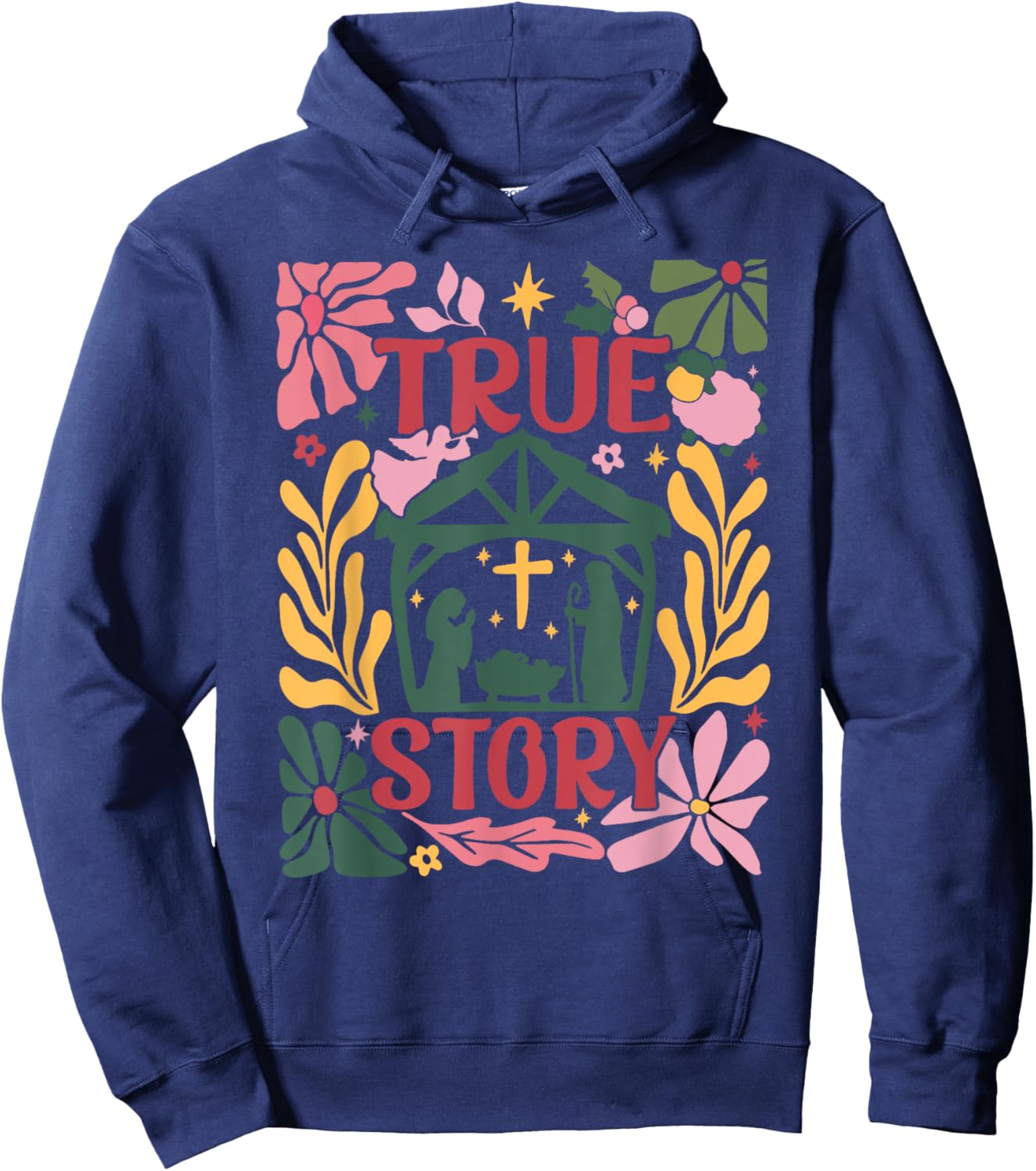 True Story Jesus Christmas Nativity Scene Boho Flower Hoodie - Hoodie | Navy