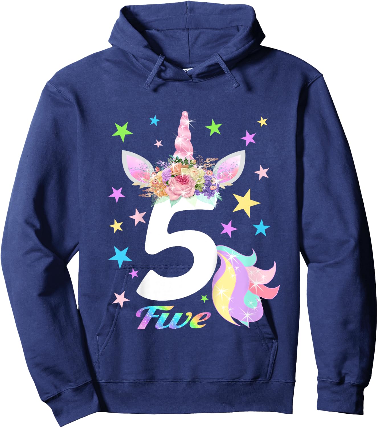 Number 5 (Five) 5th Birthday Unicorn Shirts for Girls Hoodie - Hoodie | Navy