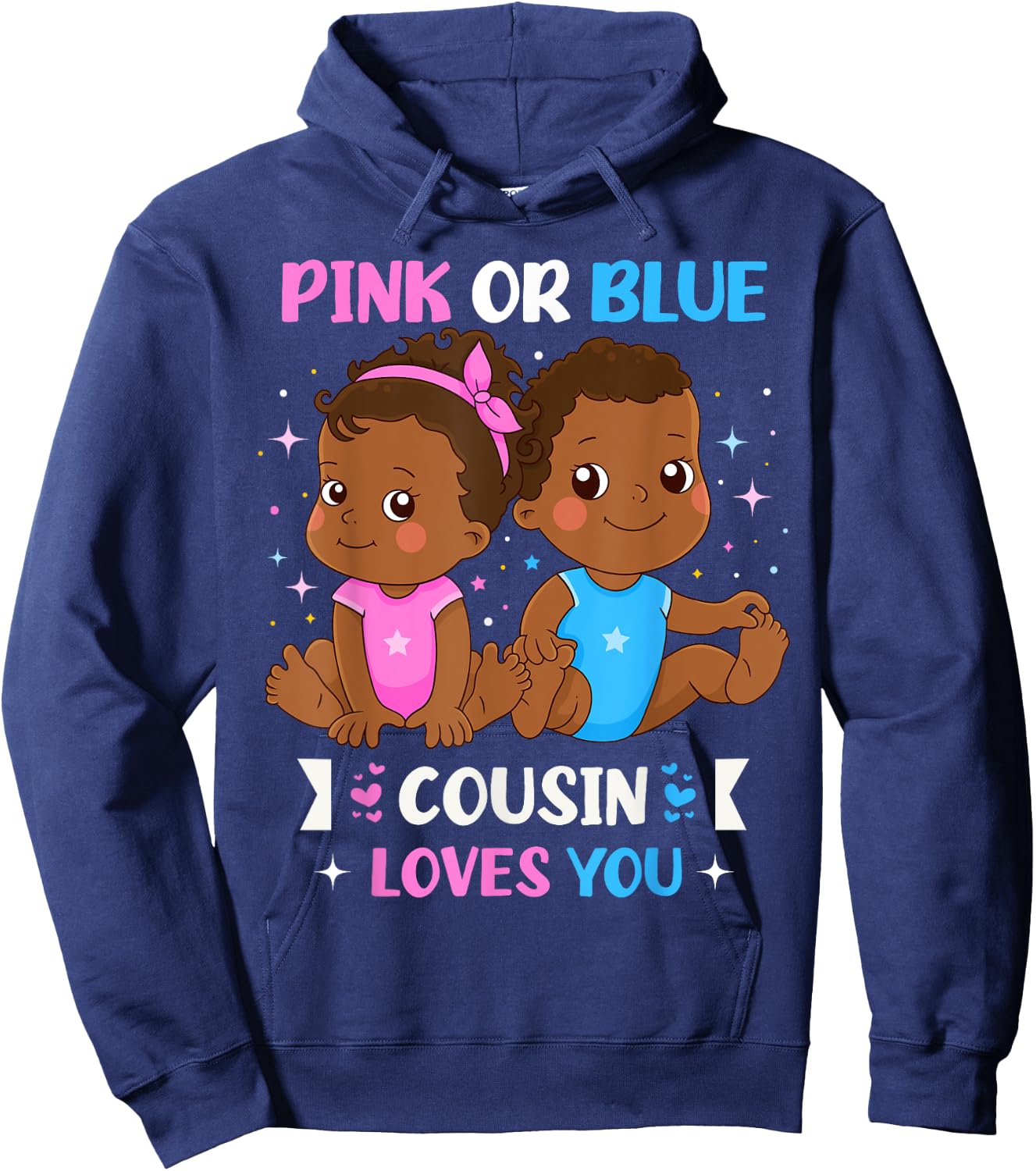 Pink or Blue Cousin Loves You Black Baby Gender Reveal Party Hoodie - Hoodie | Navy