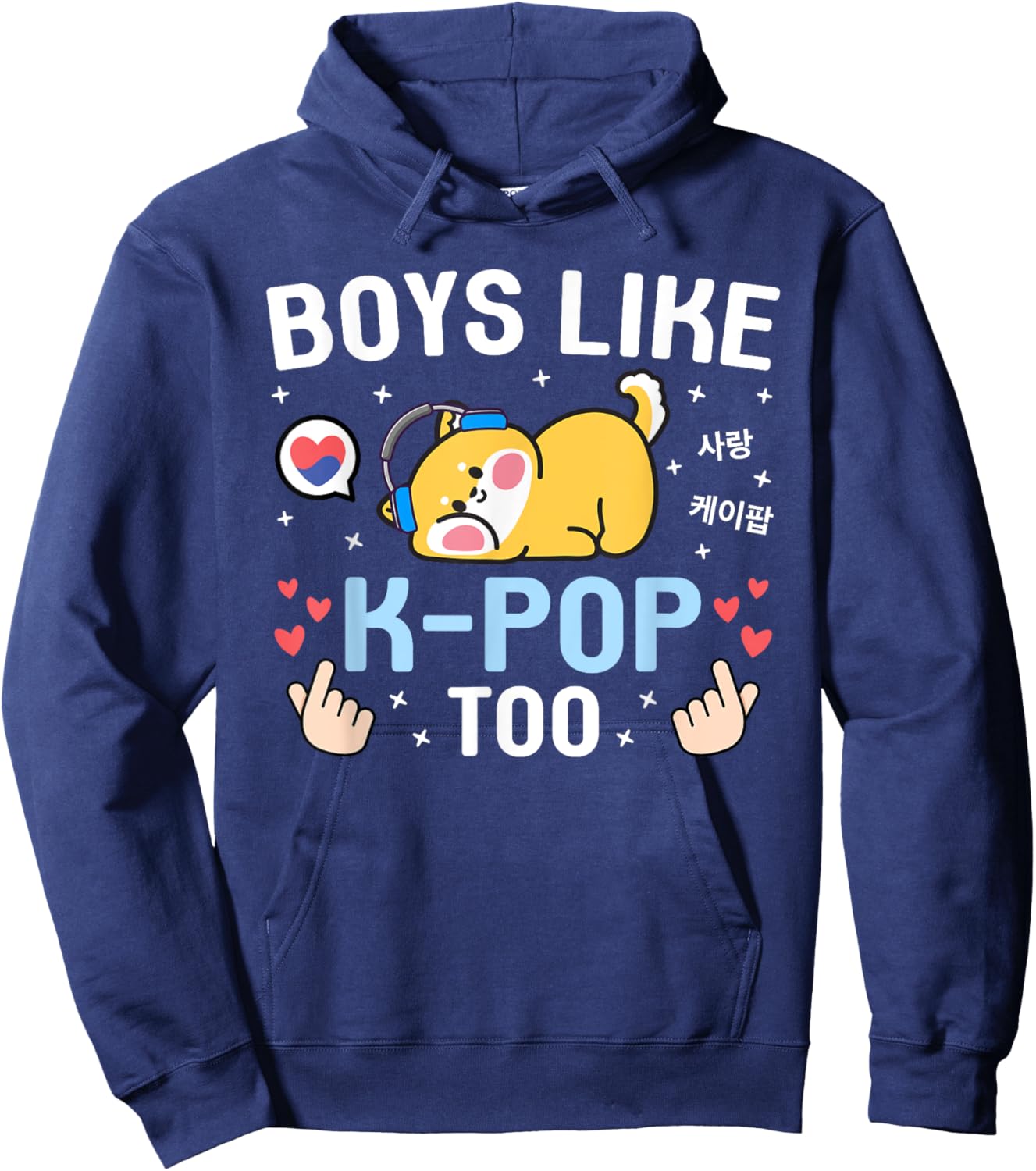 Boys Like K-Pop Too Cute Kawaii Shiba Inu Korean Music K-Pop Hoodie - Hoodie | Navy