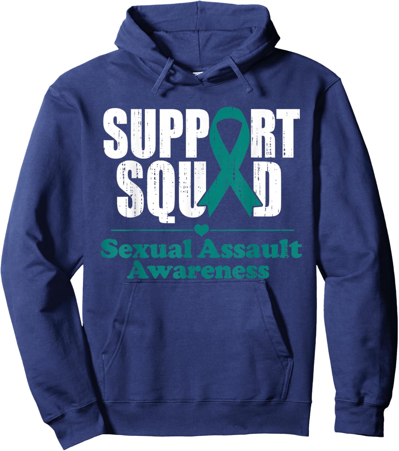 Support Squad Sexual Assault Awareness Month Teal Ribbon Hoodie - Hoodie | Navy