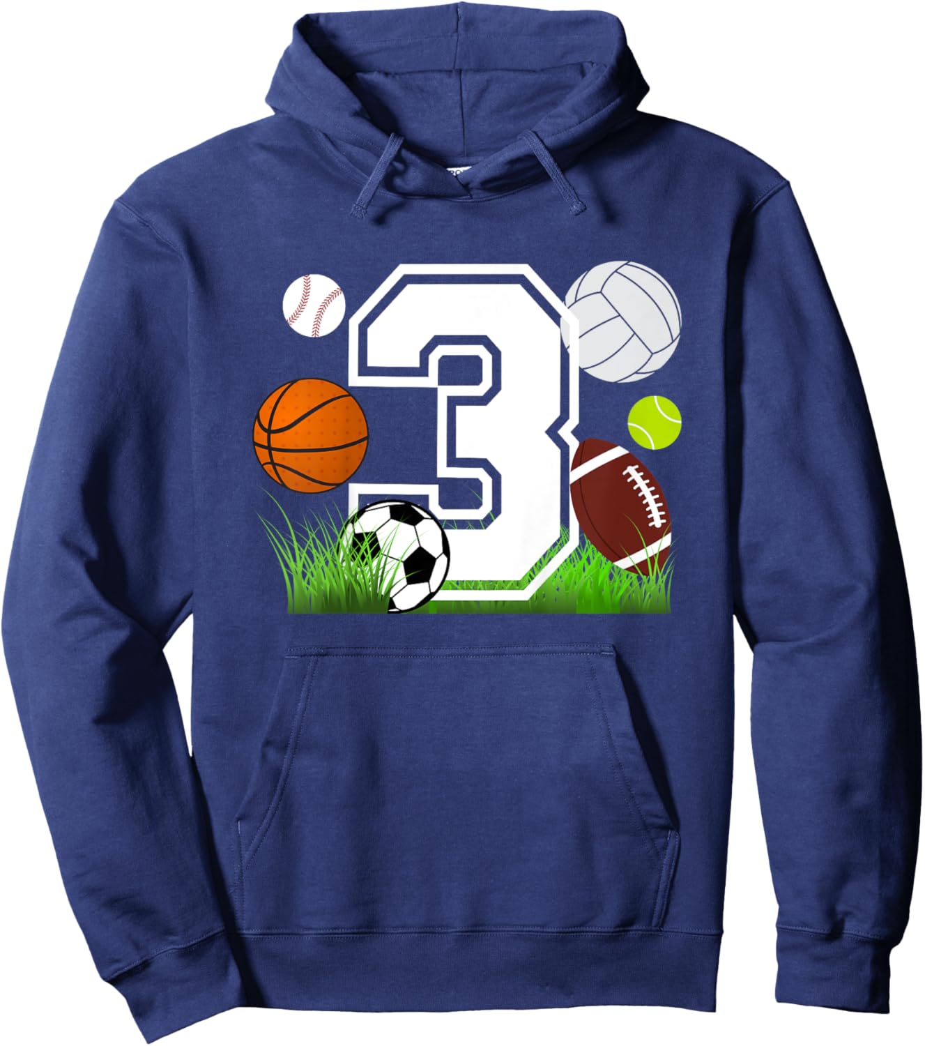 Kids 3rd Birthday Sports Birthday Theme Three Year Old Boy Hoodie - Hoodie | Navy