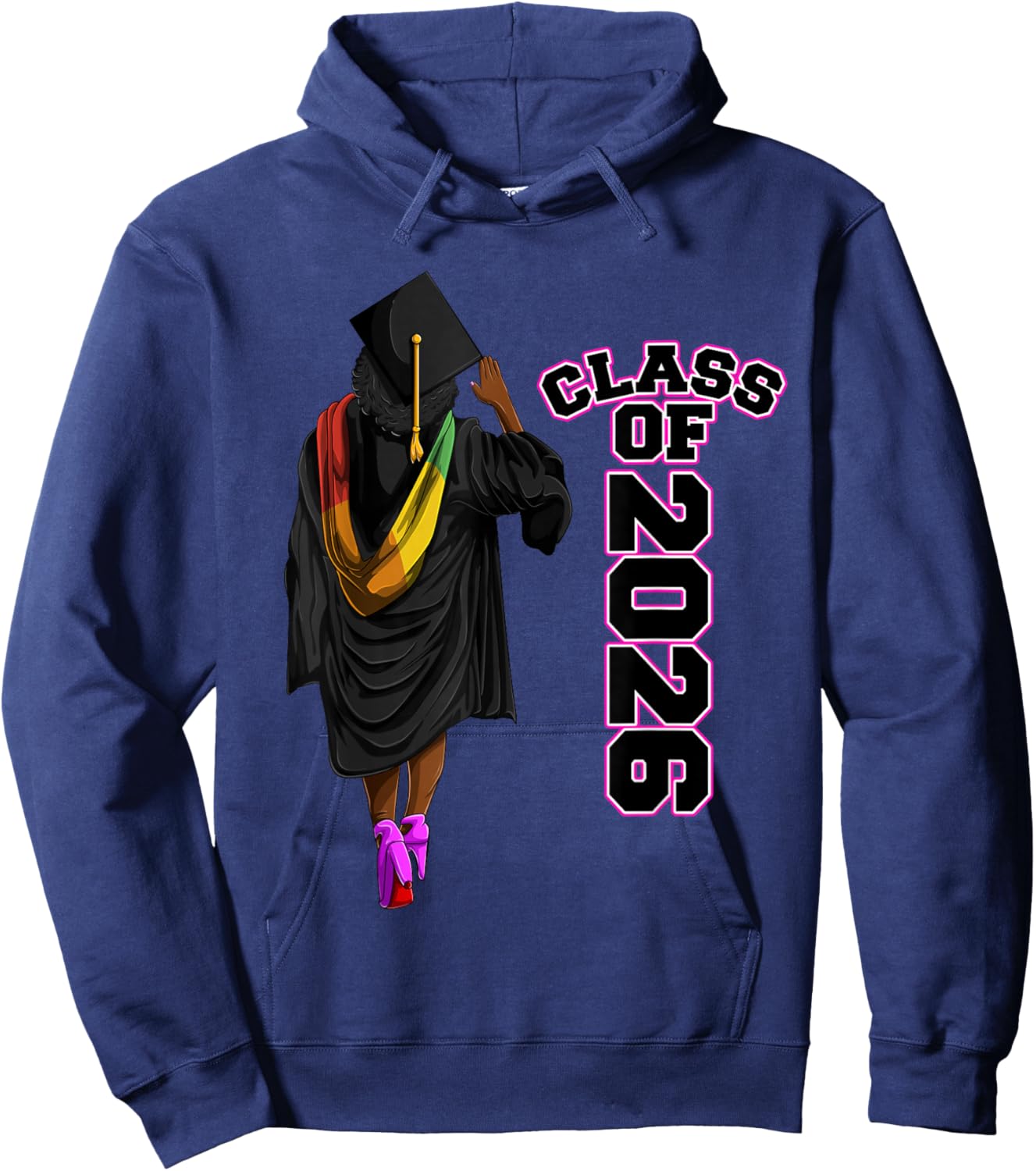 Cool Class Of 2026, African American Graduate Girls & Women Hoodie - Hoodie | Navy