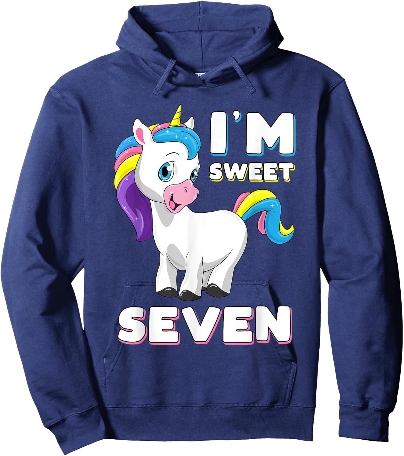 I'm seven Girl Shirt Sweet Unicorn 7th birthday Party Bday Hoodie - Hoodie | Navy