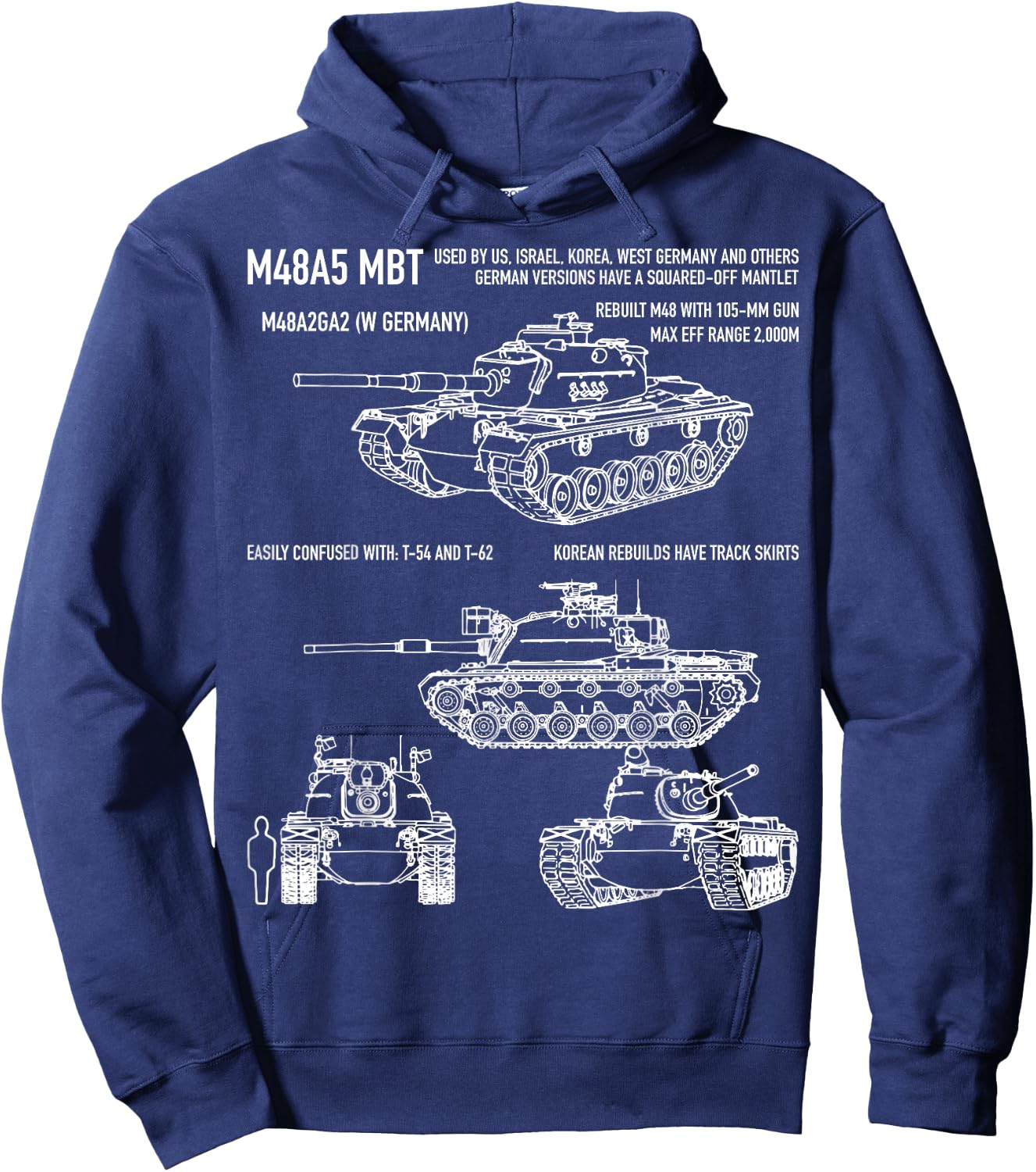 M48 A5 Patton Tank American Blueprint Diagram Hoodie - Hoodie | Navy