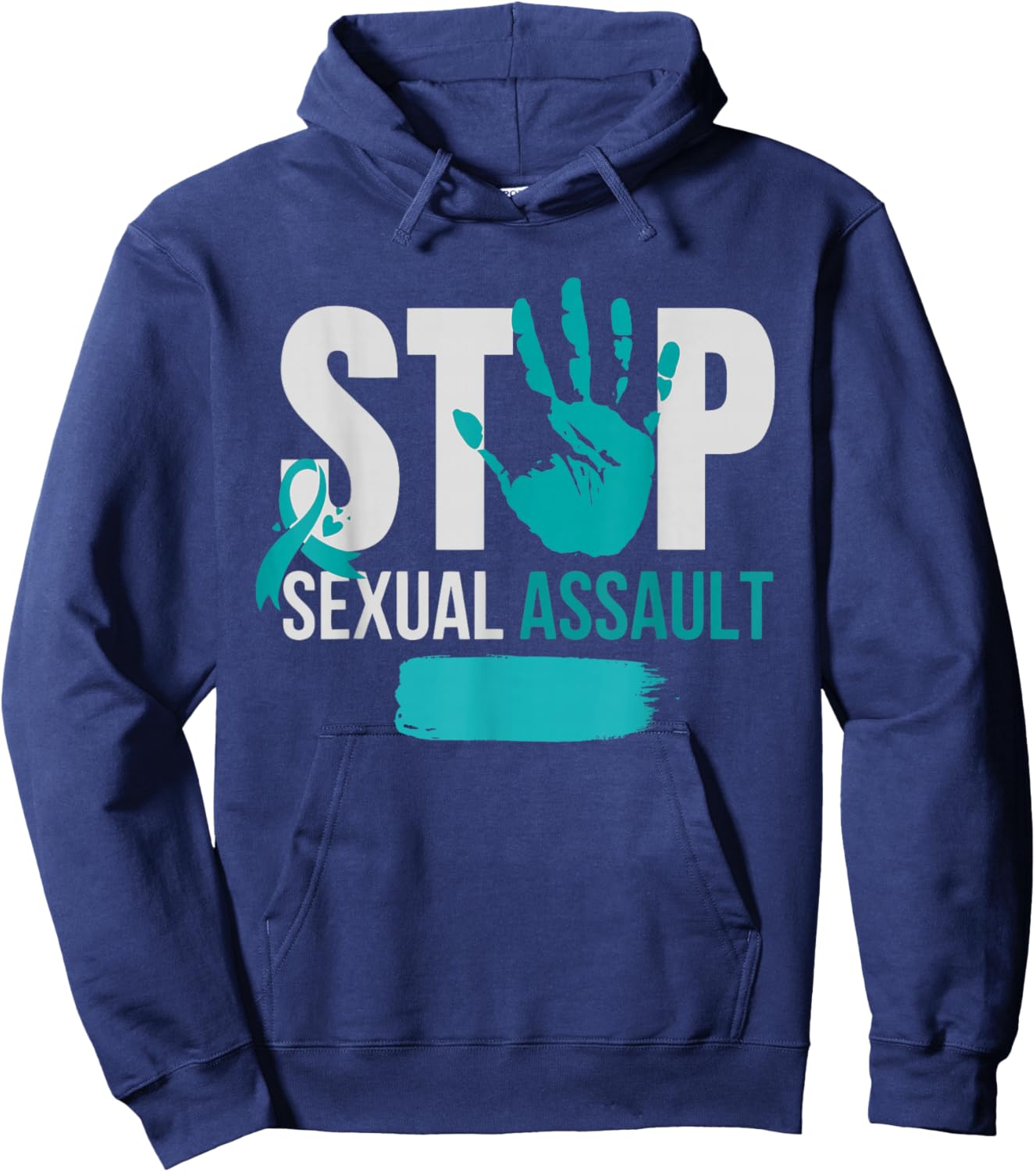 Stop Sexual Assault Awareness Month Support Teal Ribbon Hoodie - Hoodie | Navy