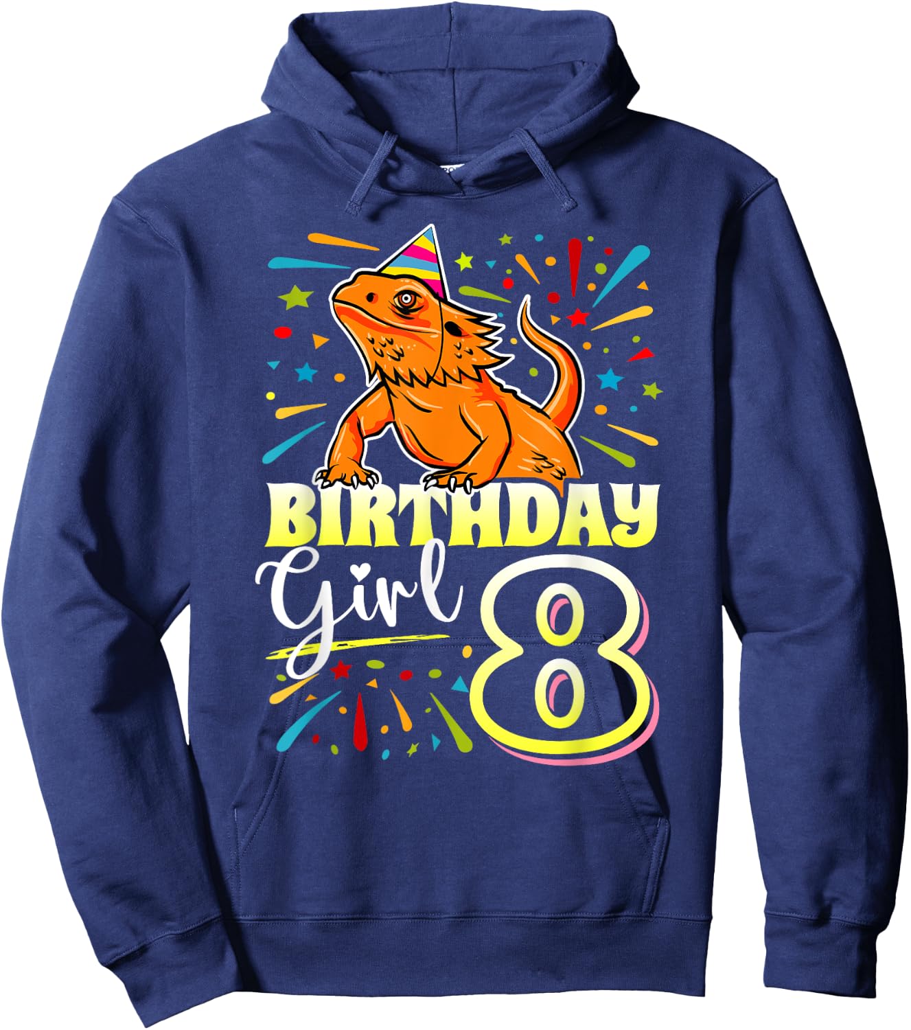 Bearded Dragon Lizard Kids 8th Birthday - 8 Year Old Girl Hoodie - Hoodie | Navy