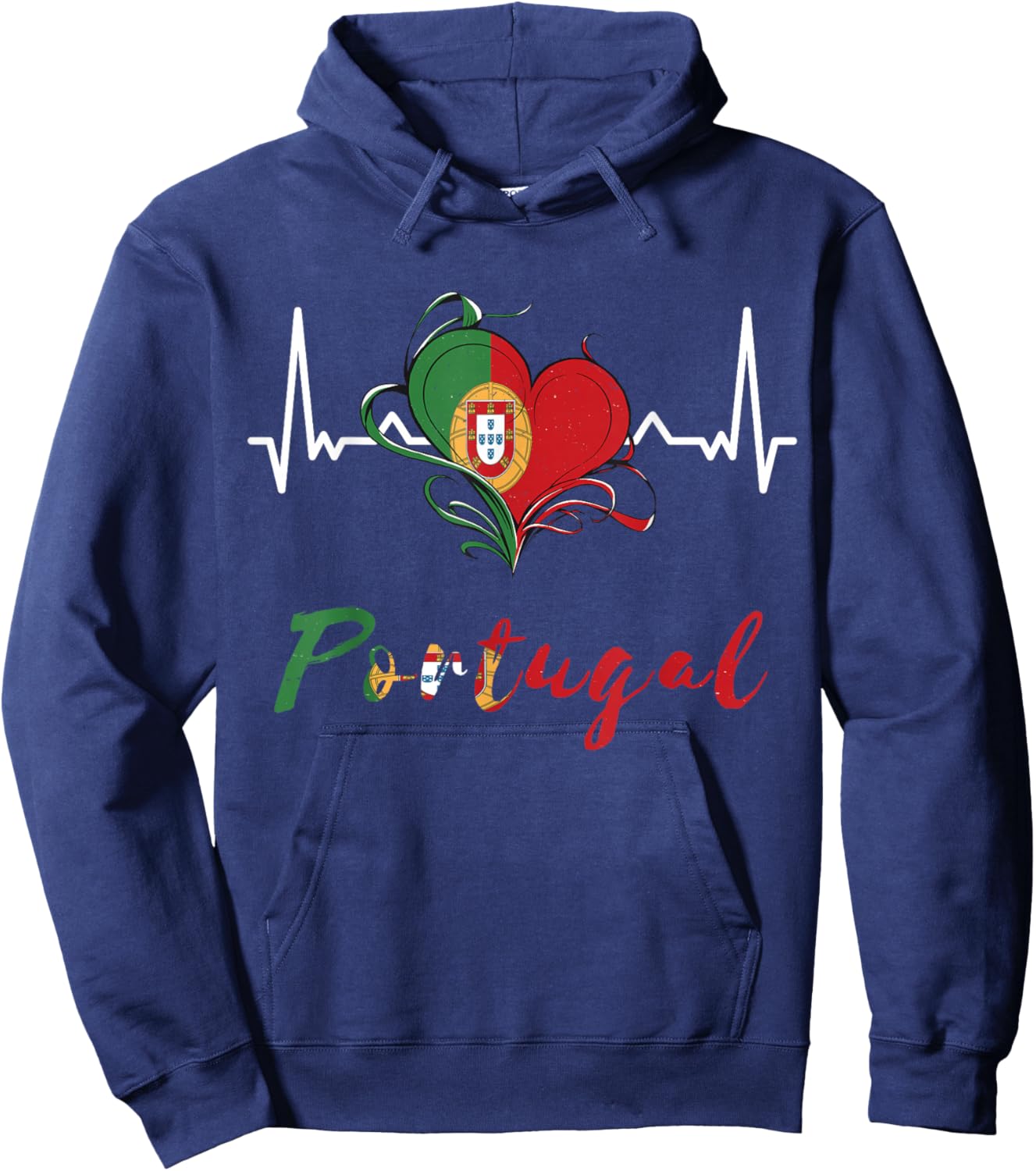 Portugal Flagge Herzschlag EKG Pulse Portugiesische Wurzeln Herz Hoodie - Hoodie | Navy