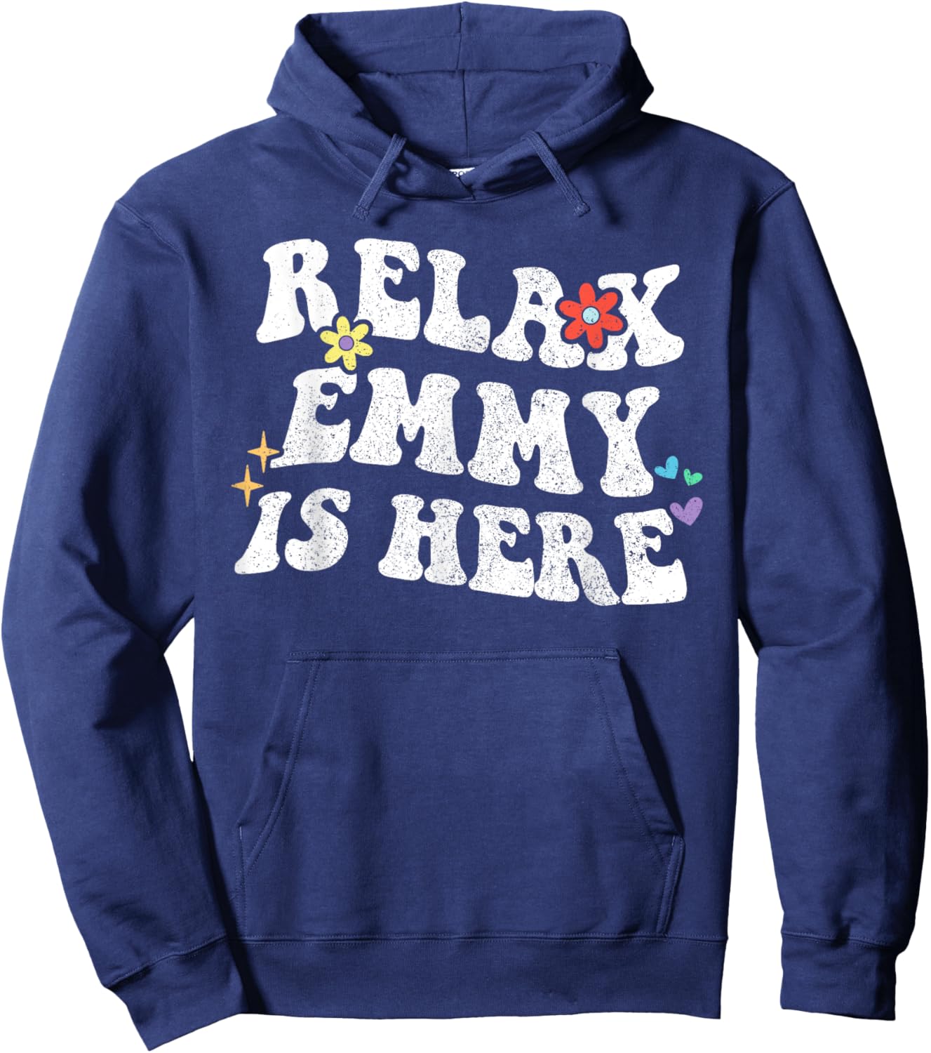 Retro Groovy Relax Emmy Is Here Funny Mother's Day Name , Small, Black Hoodie - Hoodie | Navy