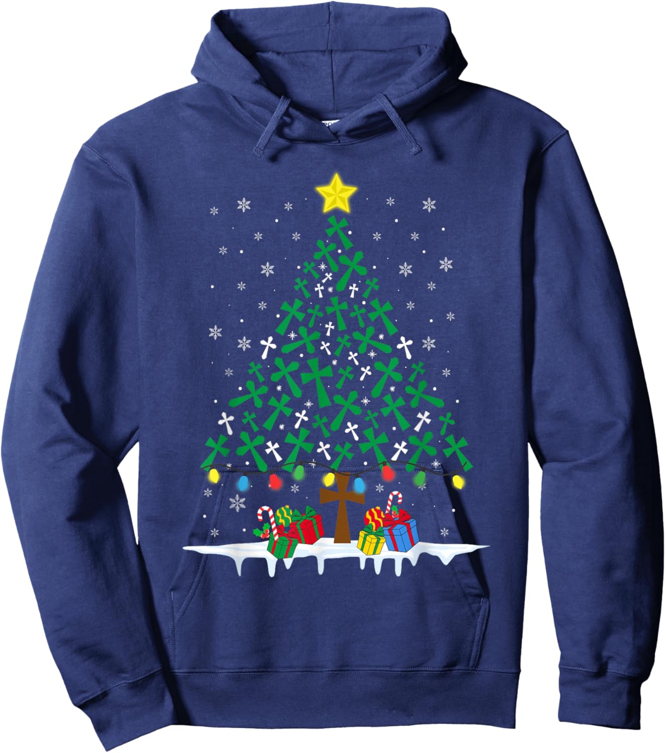 Faith Cross Christian Holiday Family Matching Christmas Tree Hoodie - Hoodie | Navy
