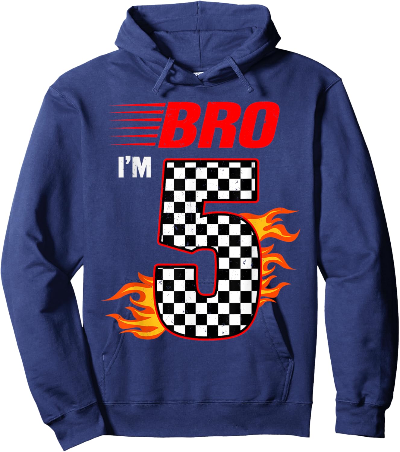 Bro I'm 5 It's My 5th Birthday 5 Year Old Birthday Racing Hoodie - Hoodie | Navy