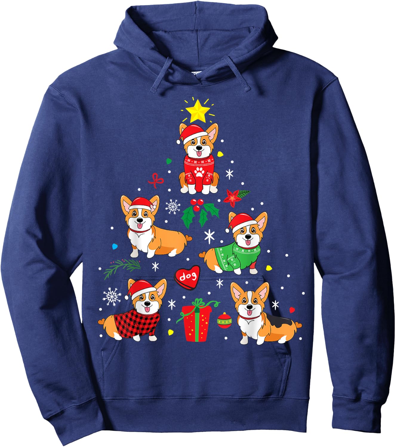 Corgi Christmas Dog Tree Funny Gift Christmas Gift Men Women Kids Hoodie - Hoodie | Navy