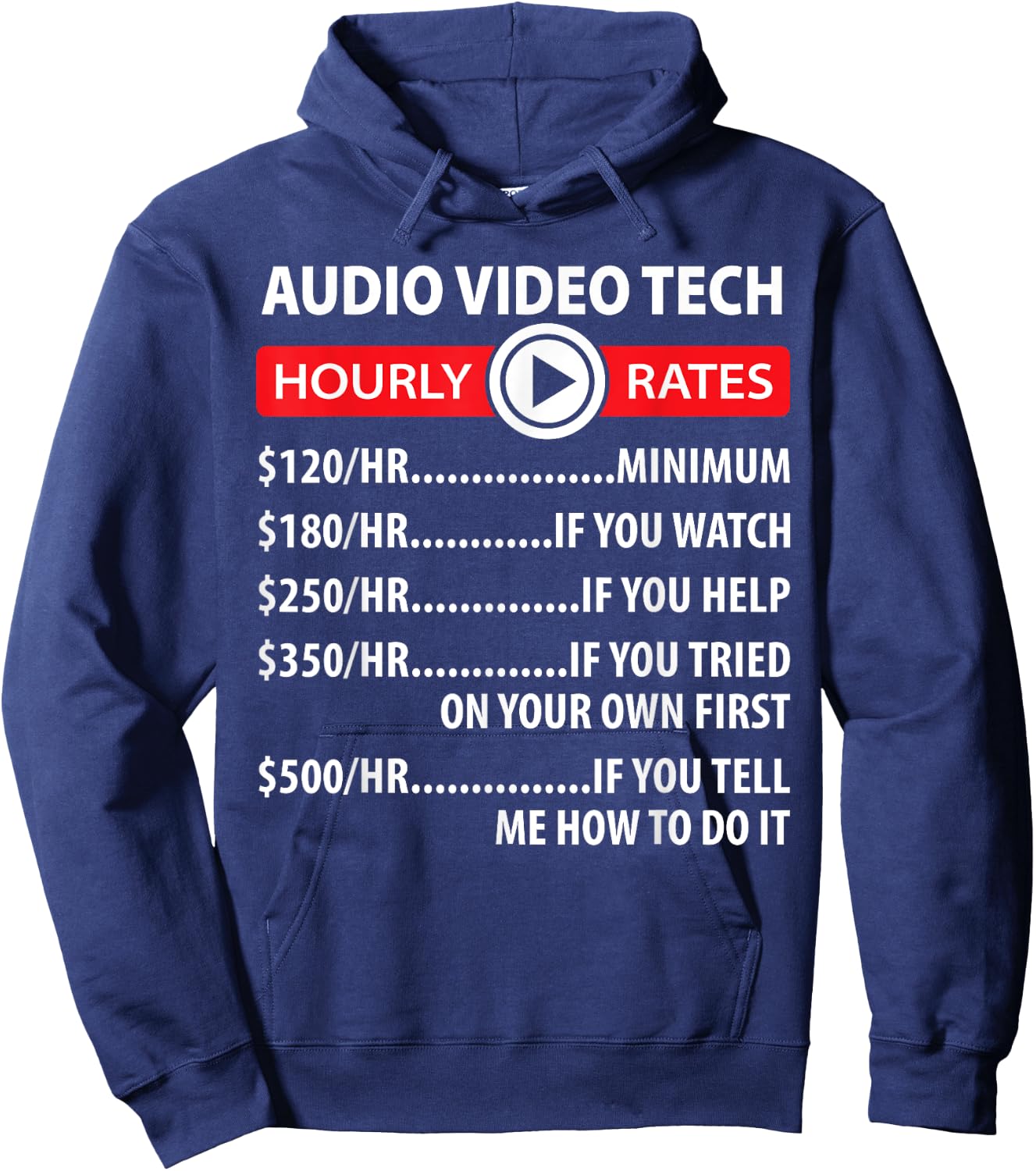 Audio Video Tech Hourly Rates Joke Shirt Funny A/V Installer Hoodie - Hoodie | Navy