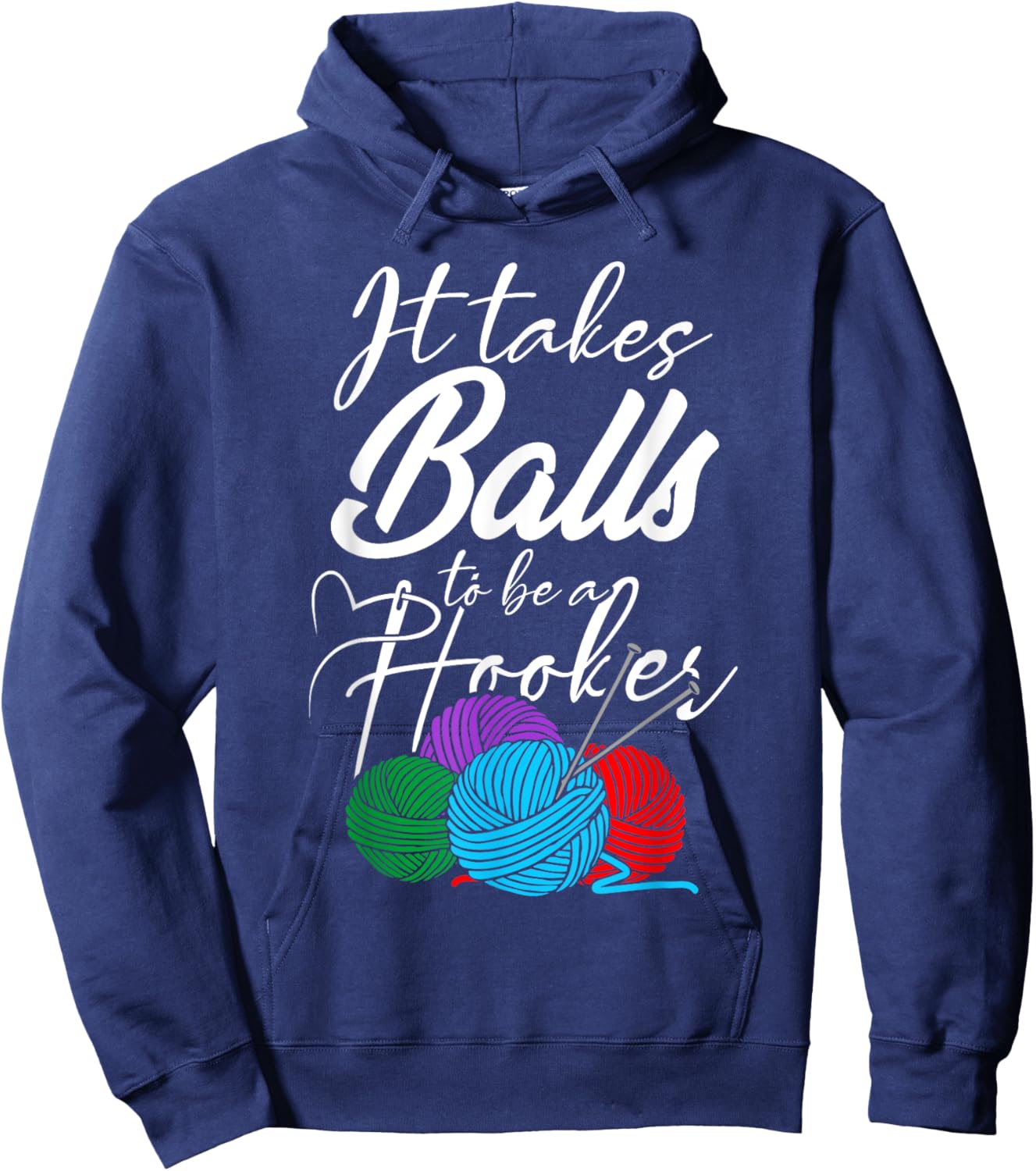 It Takes Balls To Be A Hooker Crochet All Day Boho Hoodie - Hoodie | Navy