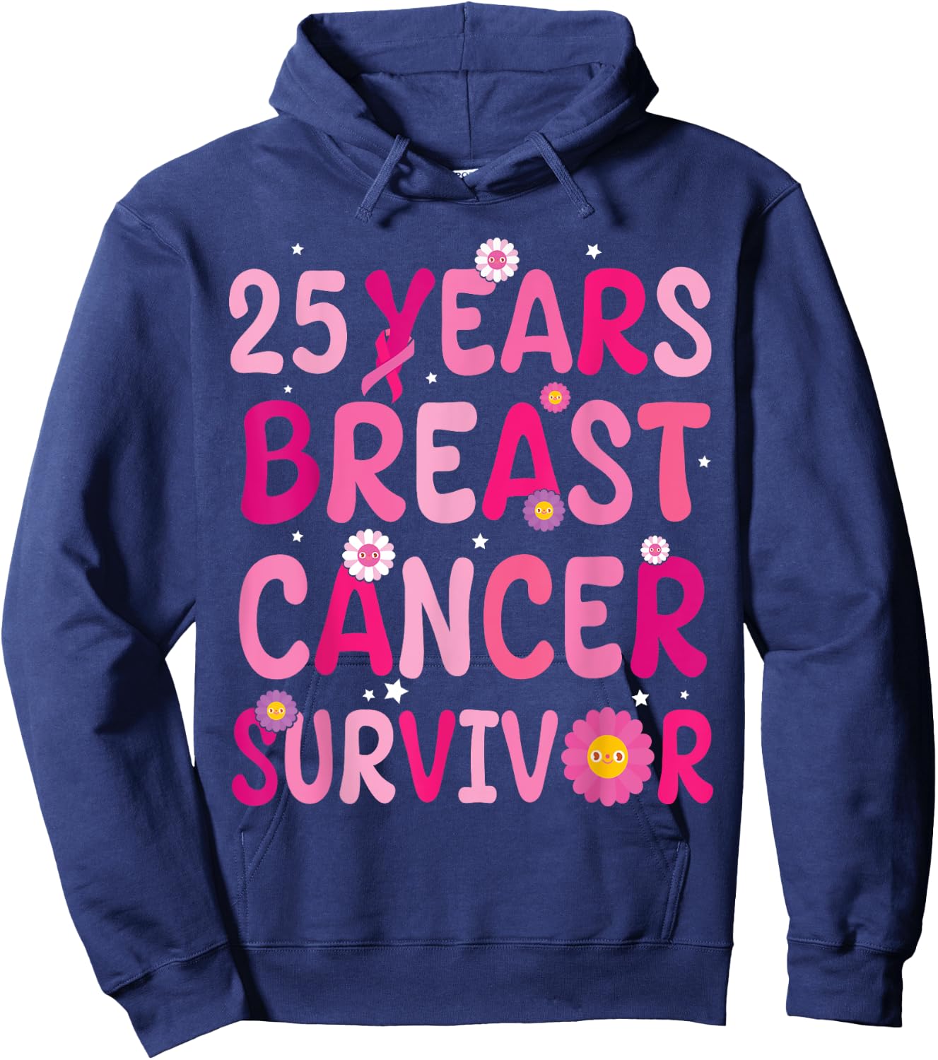 Pink Sunflower Warrior Fight 25 Years Breast Cancer Survivor Hoodie - Hoodie | Navy