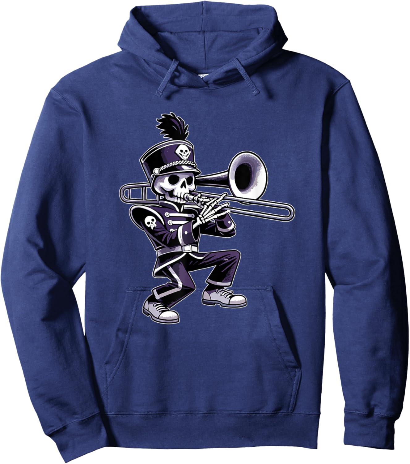 Halloween Skeleton School Marching Band Trombone Player Hoodie - Hoodie | Navy