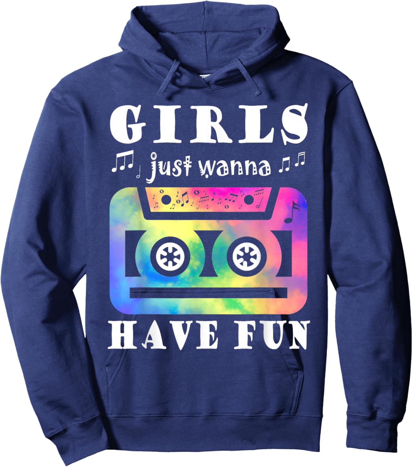 Funny 80s 90s Girls Just Wanna Have Fun Cassette Vintage Hoodie - Hoodie | Navy