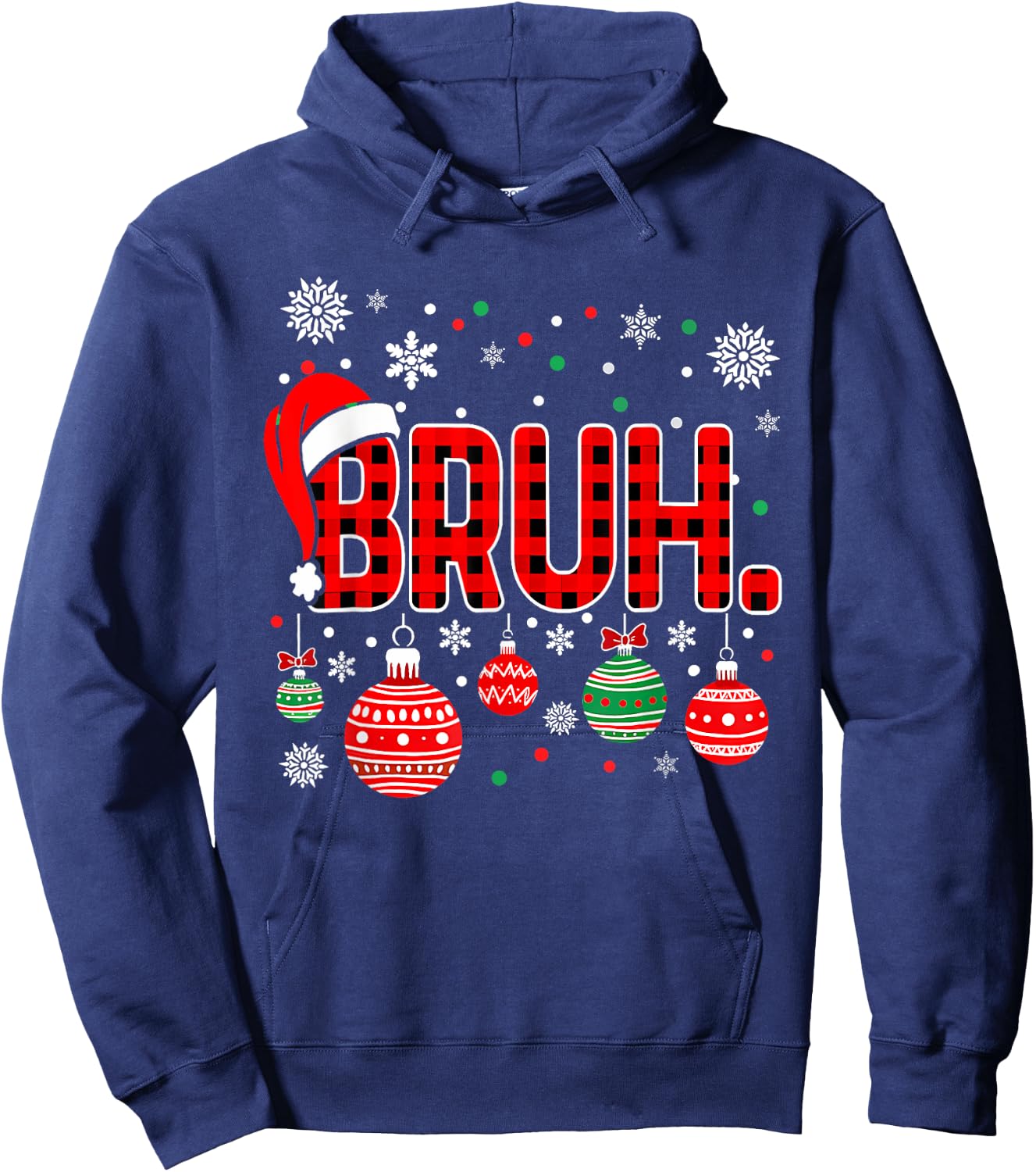 Bruh Funny Christmas Plaid Teens Boys Kids Xmas Pajamas Hoodie - Hoodie | Navy
