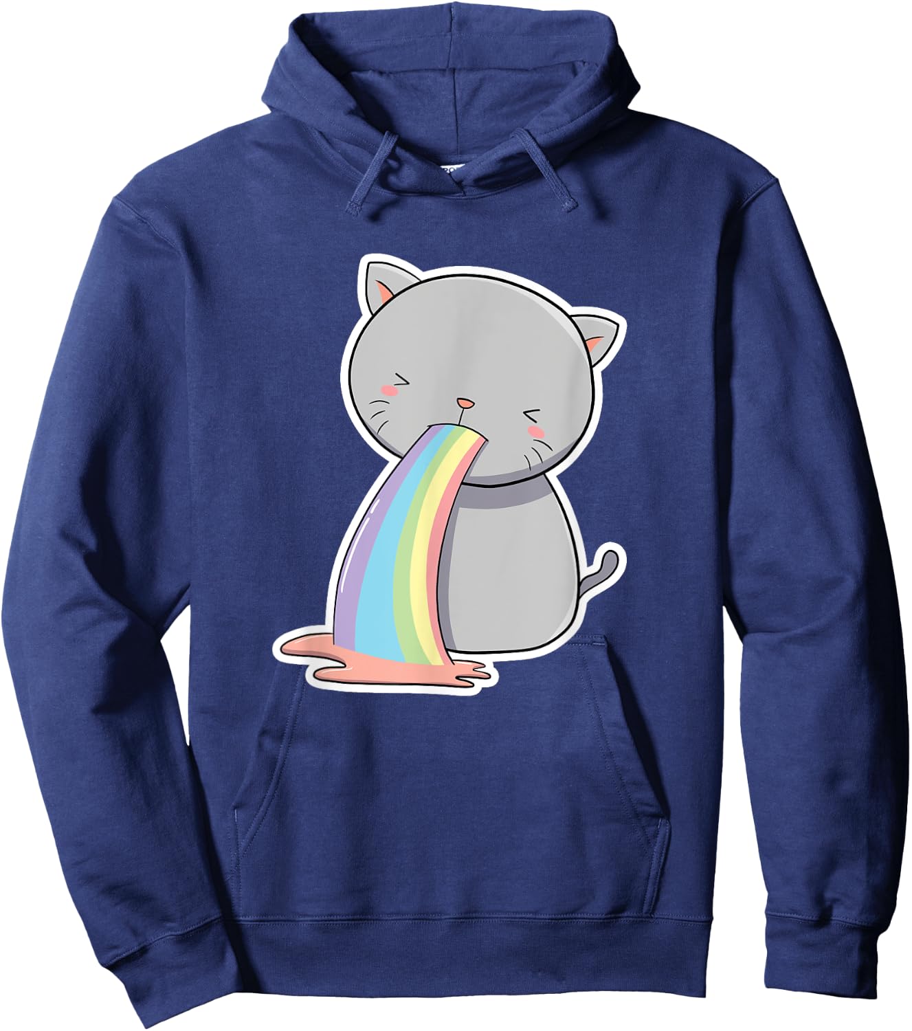 Cat Throwing Up Rainbow Funny Vomiting Kitty Lover Drawing Hoodie - Hoodie | Navy