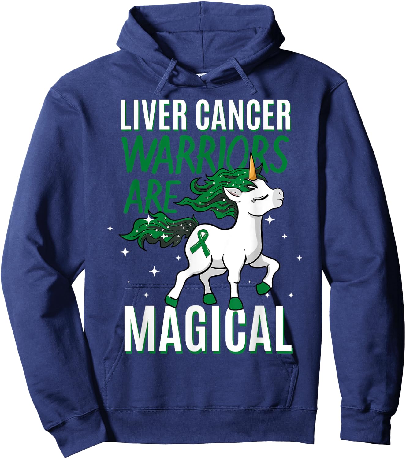 Liver Cancer Warrior Magical Unicorn Green Ribbon Jaundice Hoodie - Hoodie | Navy