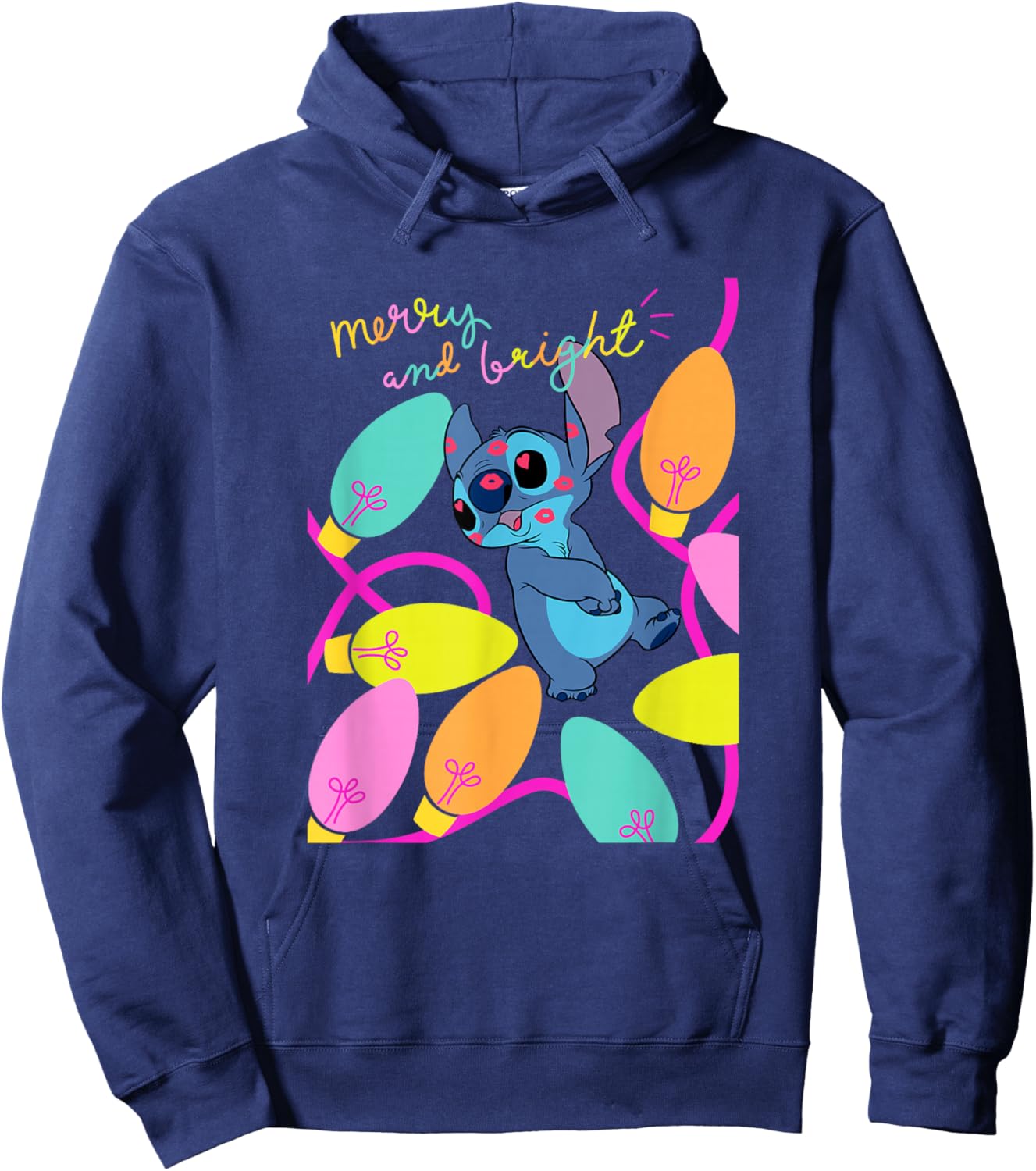 Disney Lilo & Stitch Christmas Merry And Bright Stitch Light Hoodie - Hoodie | Navy