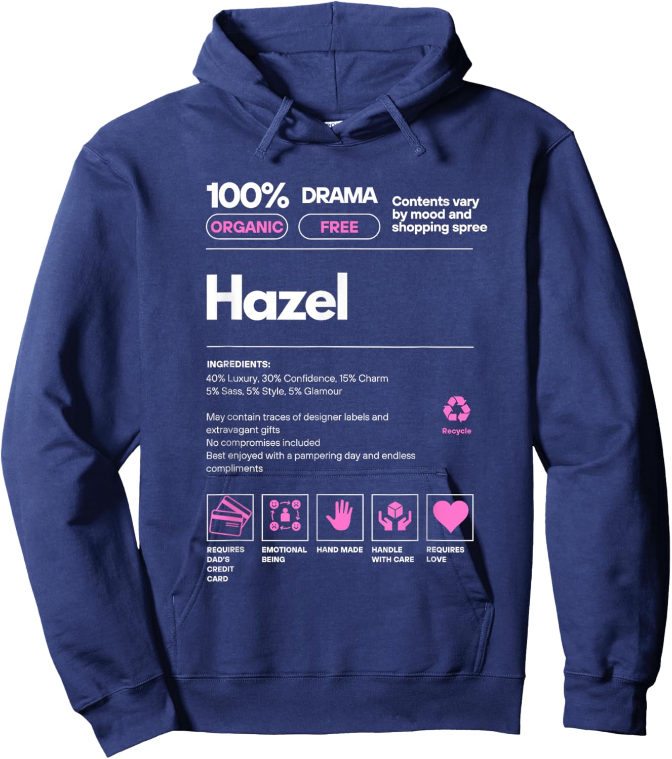 Hazel Name gift Hazel Sarcastic Nutrition Facts Hoodie - Hoodie | Navy